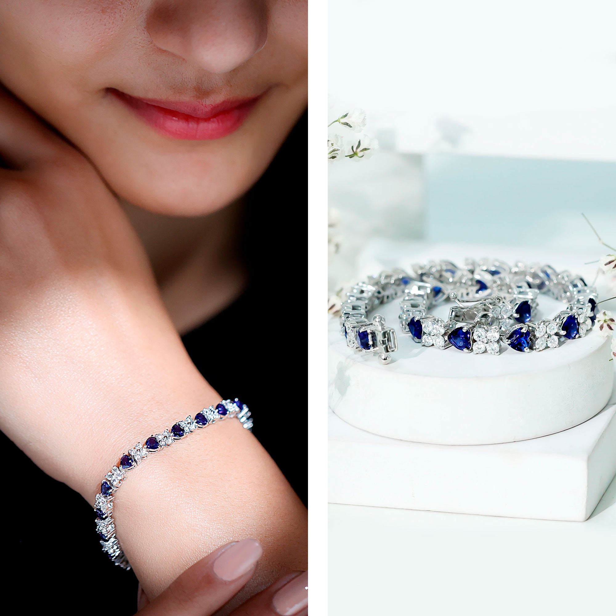 Certified 7 Carat Lab Grown Blue Sapphire Heart Tennis Bracelet AAAA - Rosec Jewels