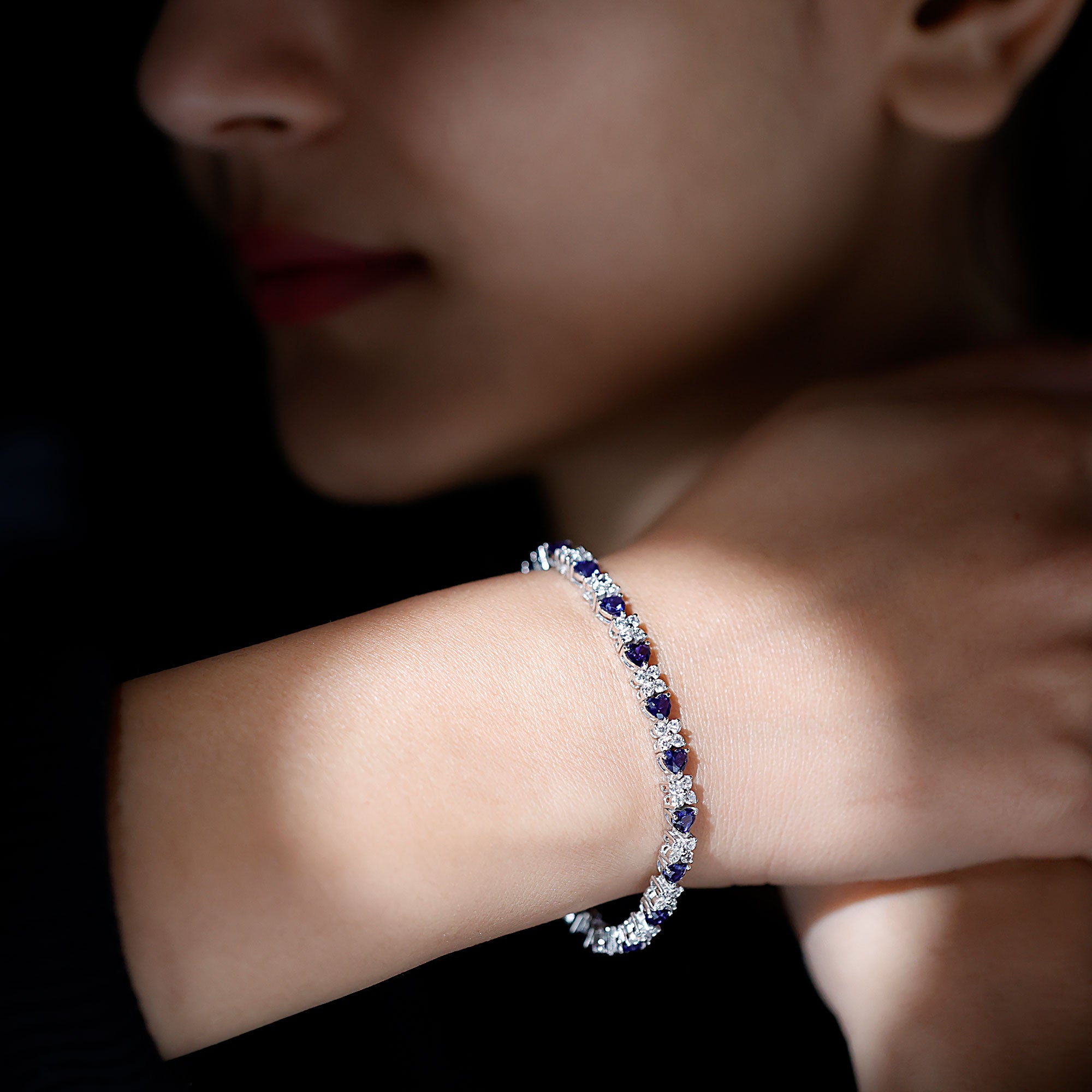Certified 7 Carat Lab Grown Blue Sapphire Heart Tennis Bracelet AAAA - Rosec Jewels