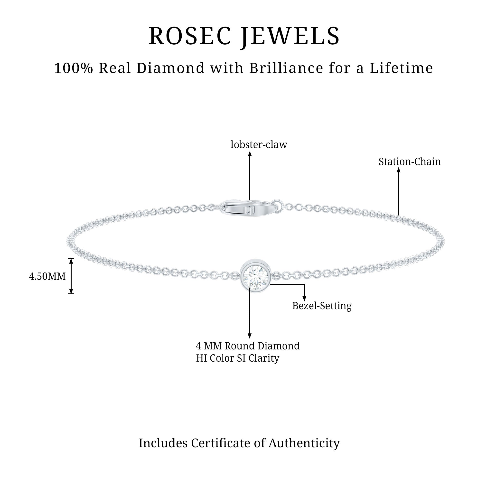 Certified Diamond Chain Bracelet in Bezel Setting Natural - ( HI-SI ) - Rosec Jewels