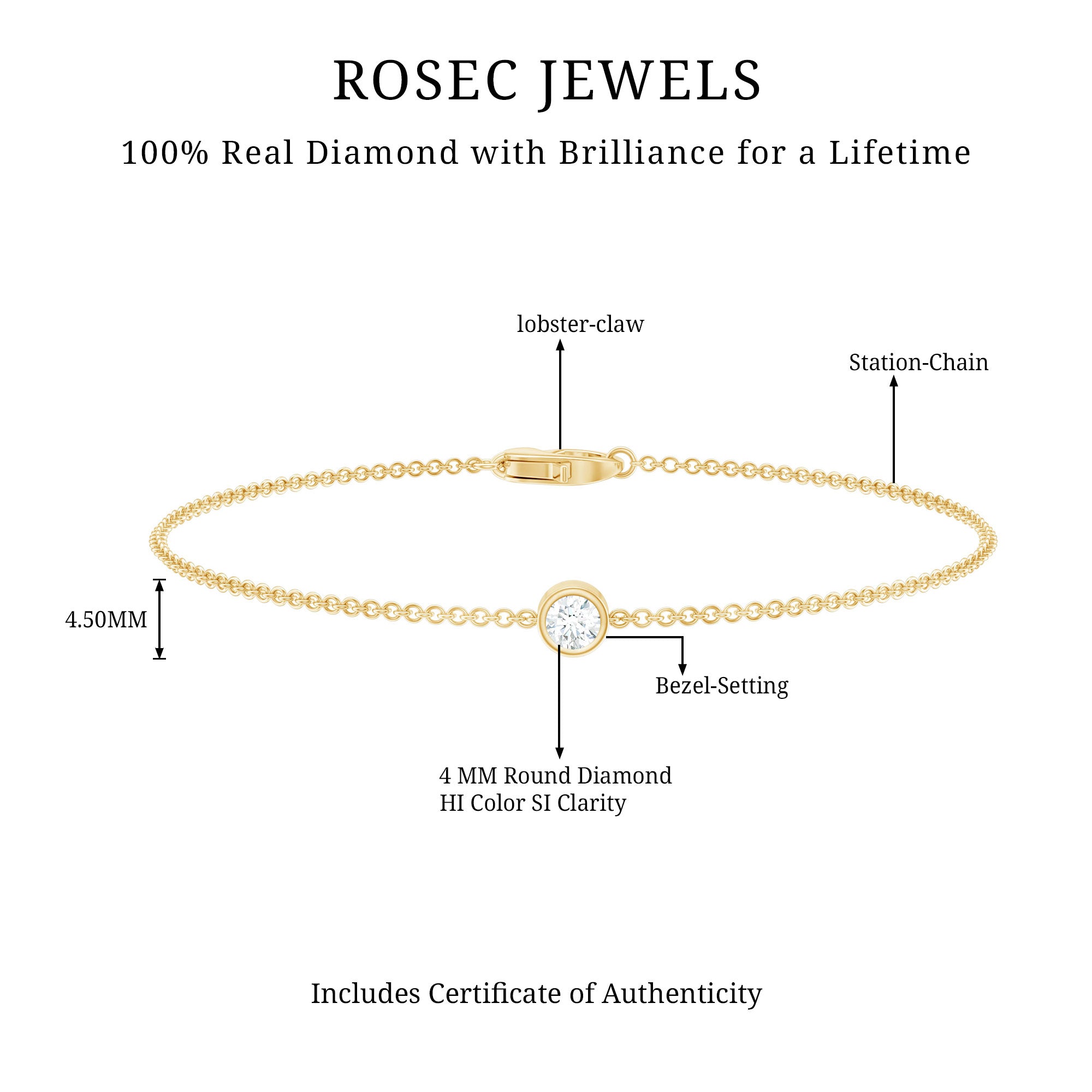 Certified Diamond Chain Bracelet in Bezel Setting Natural - ( HI-SI ) - Rosec Jewels