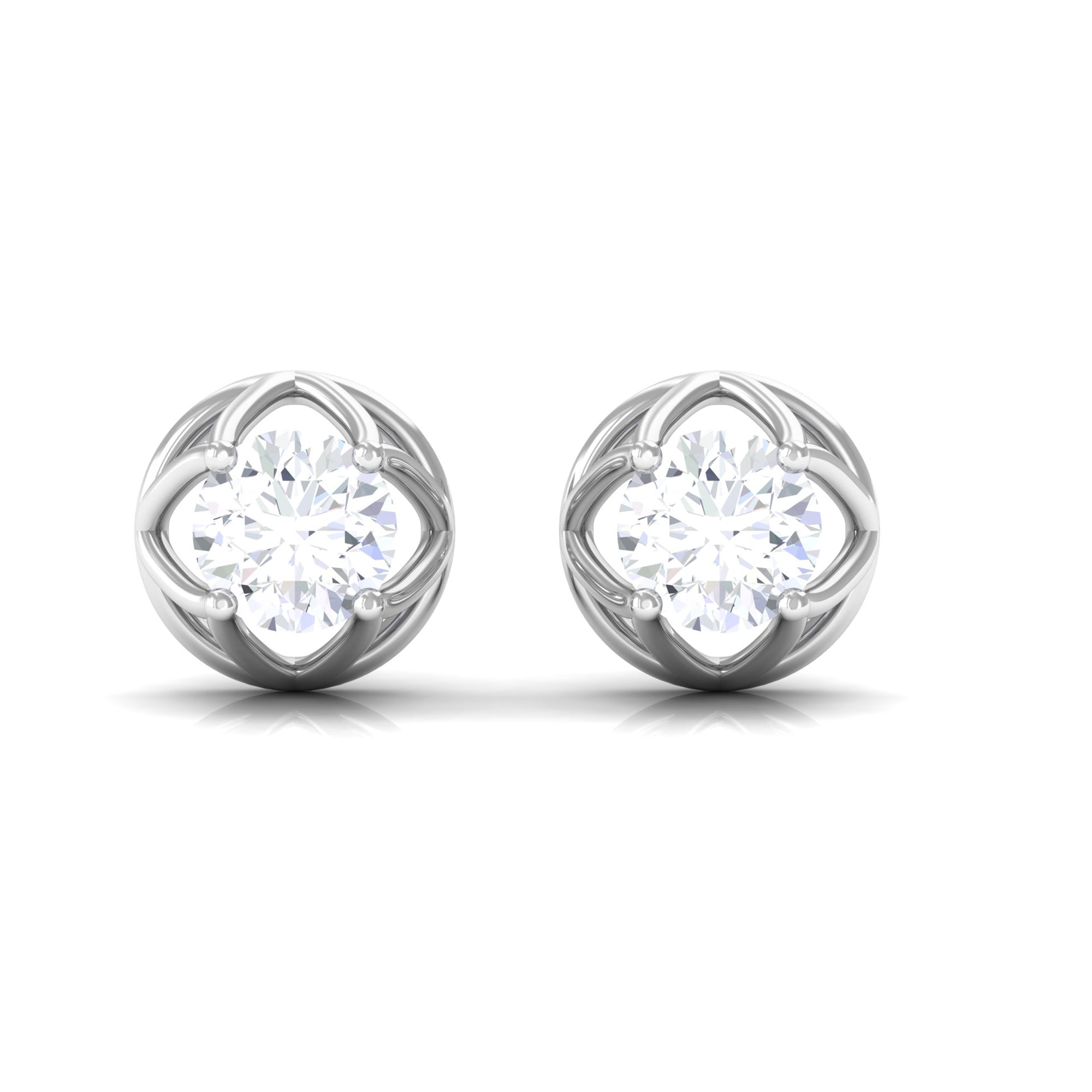 Round Diamond Solitaire Stud Earrings with Screw Back Natural - ( HI-SI ) - Rosec Jewels