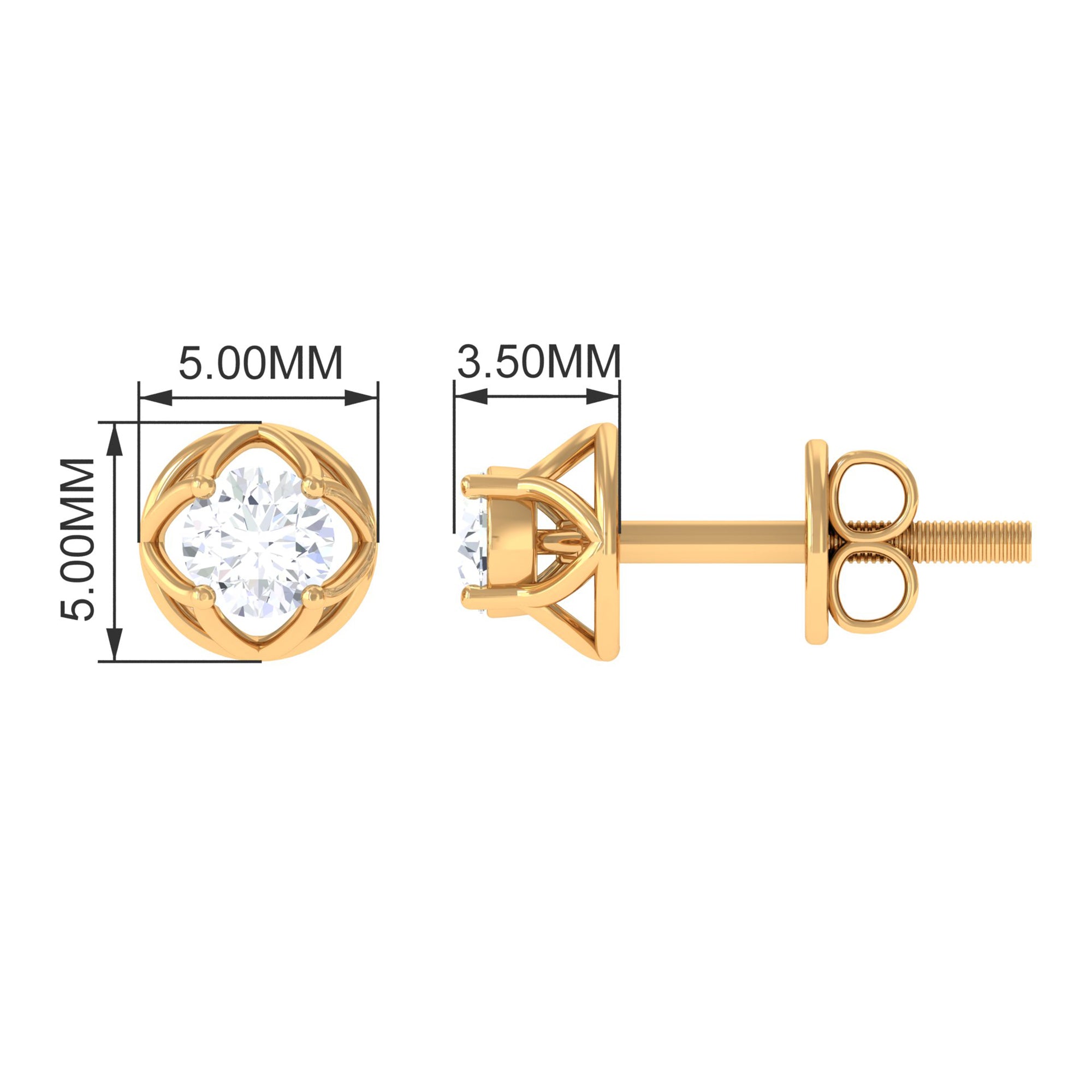 Rosec Jewels-Round Diamond Solitaire Stud Earrings with Screw Back