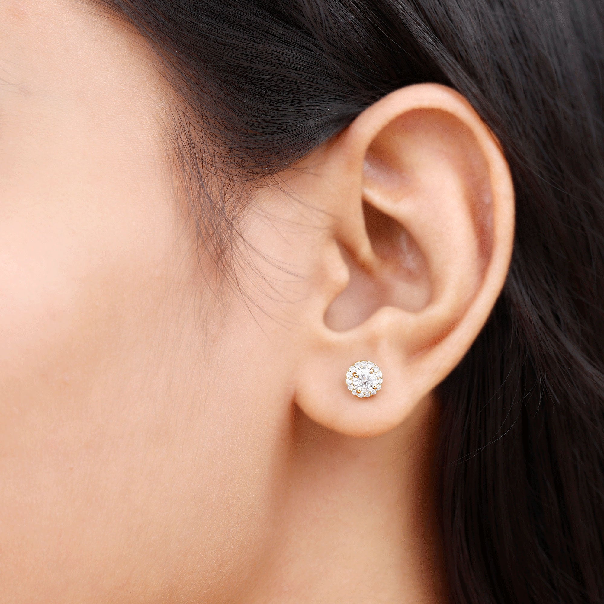 1 CT Zircon Classic Halo Stud Earrings AAAA - Rosec Jewels