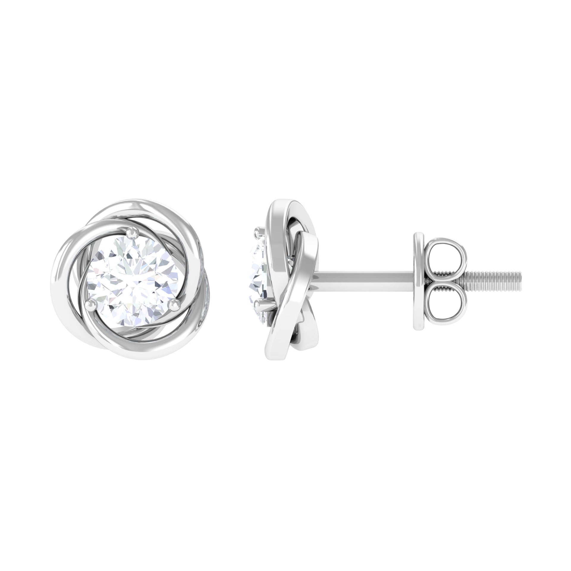 3/4 CT Zircon Solitaire Stud Earrings with Swirl Details