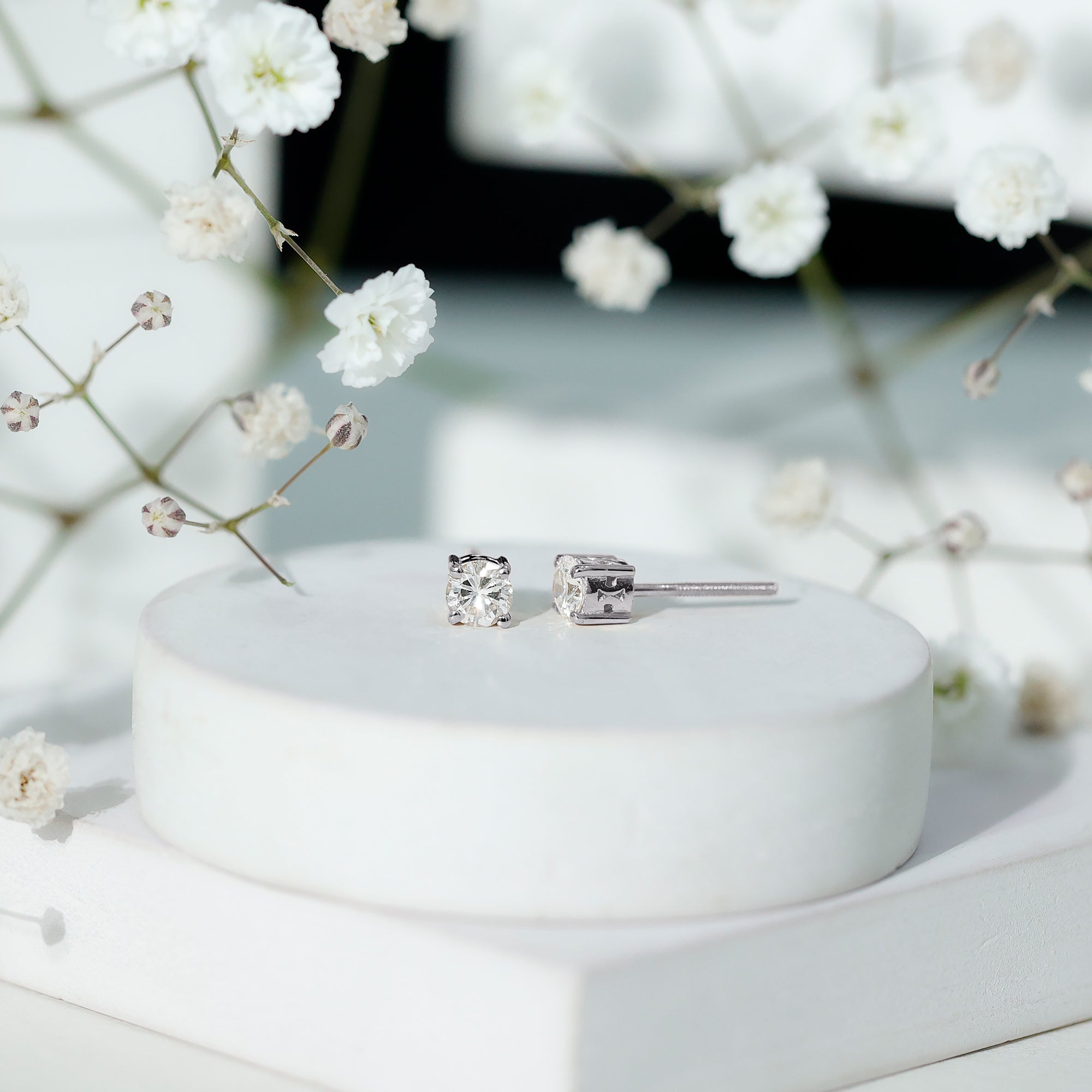 Brilliant Cut Diamond Solitaire Stud Earrings in Prong Setting Natural - ( HI-SI ) - Rosec Jewels