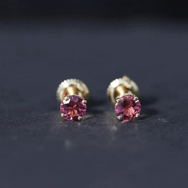 Round Shape Pink Tourmaline Stud Earrings for Women AAA - Rosec Jewels