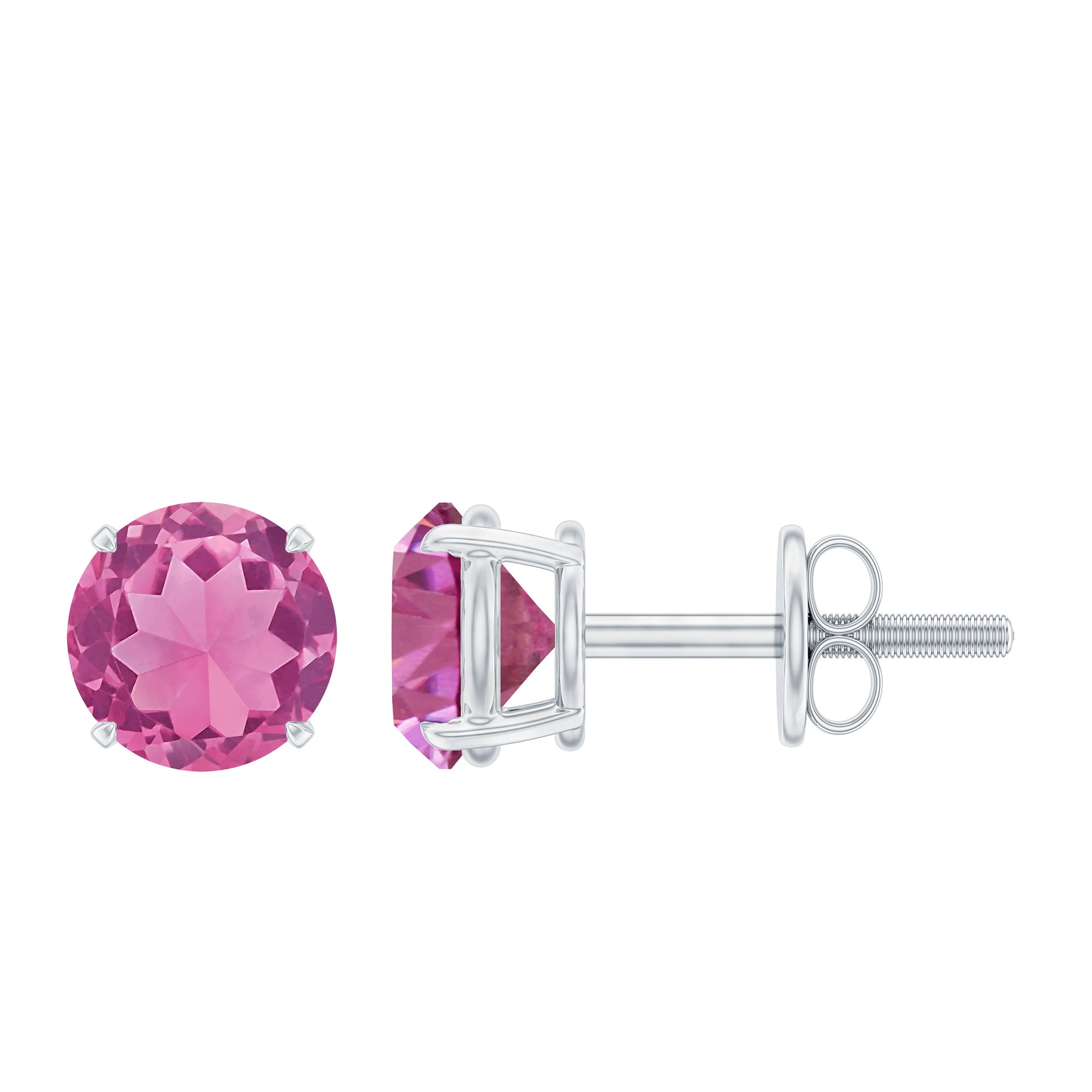 Round Shape Pink Tourmaline Stud Earrings for Women AAA - Rosec Jewels
