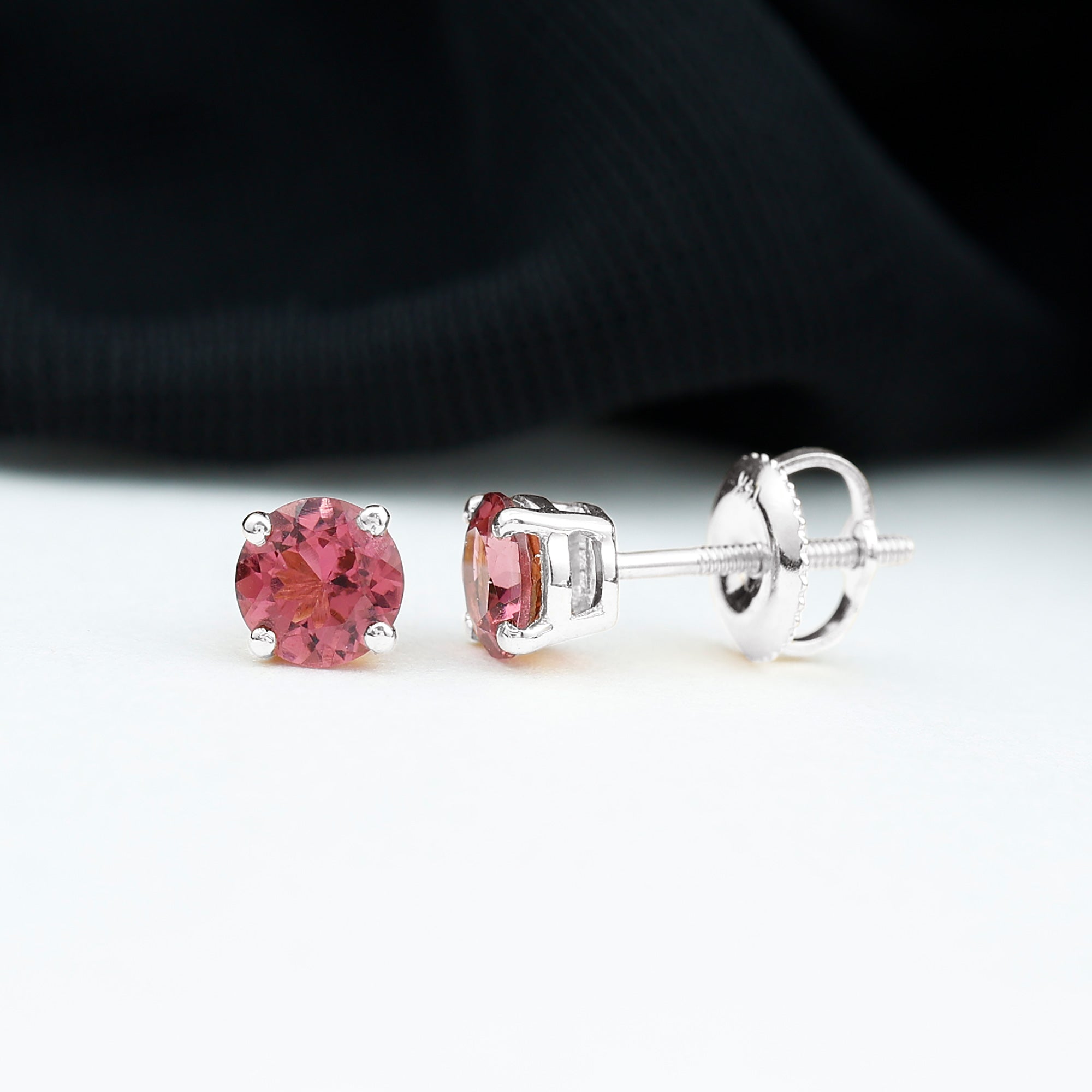 Round Shape Pink Tourmaline Stud Earrings for Women AAA - Rosec Jewels