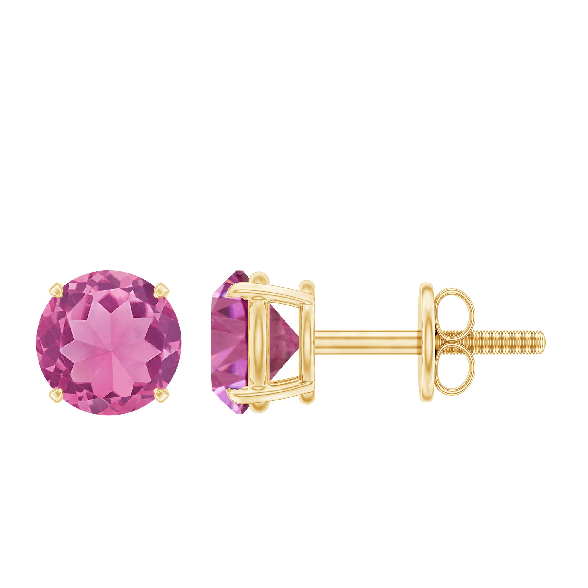 Round Shape Pink Tourmaline Stud Earrings for Women AAA - Rosec Jewels