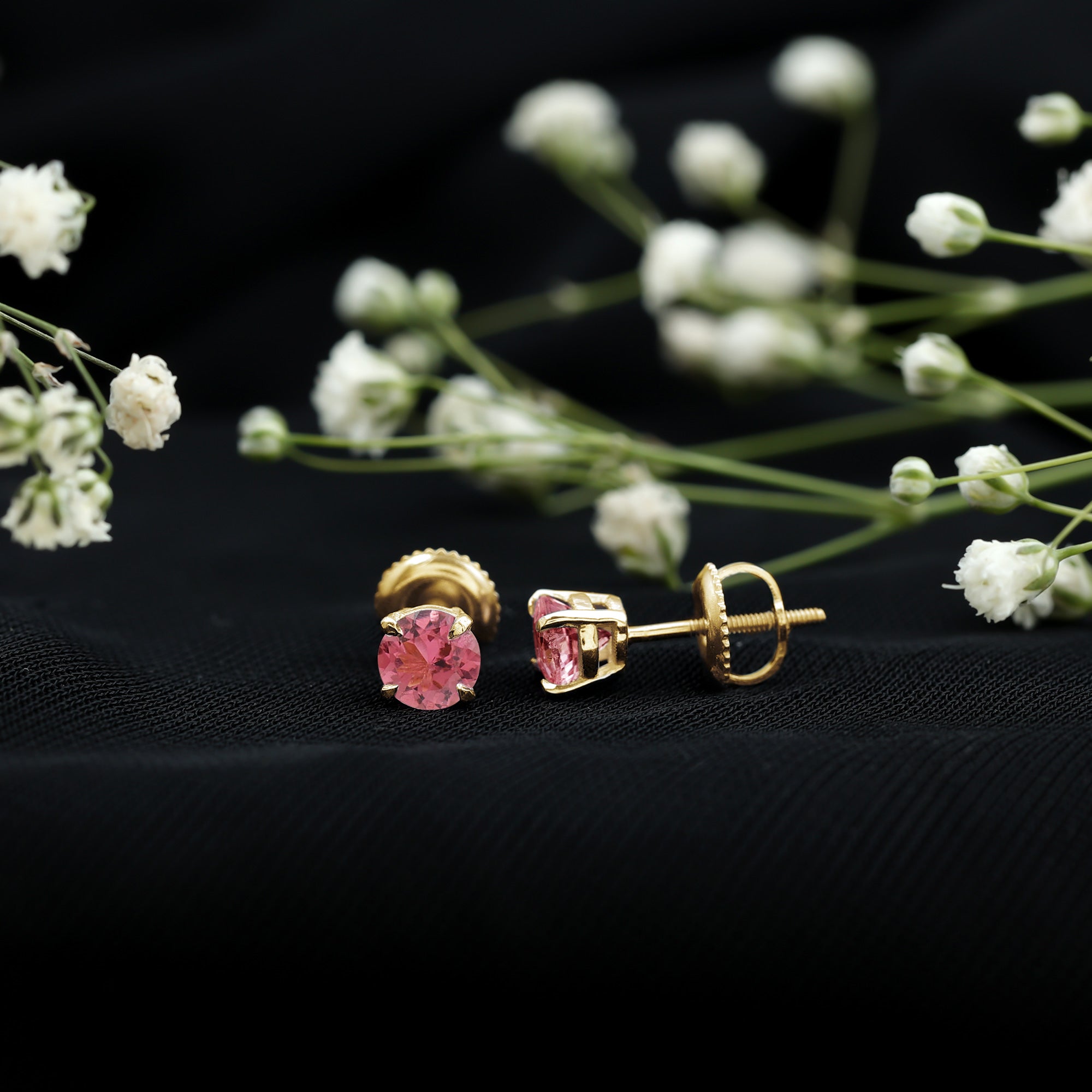 Round Shape Pink Tourmaline Stud Earrings for Women AAA - Rosec Jewels