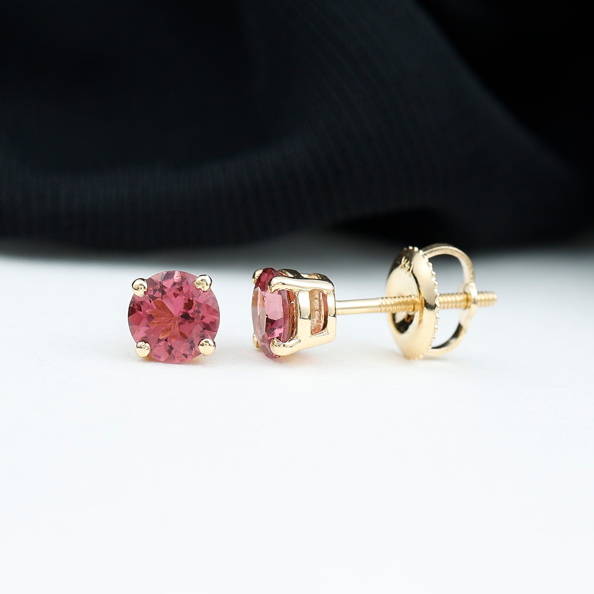 Round Shape Pink Tourmaline Stud Earrings for Women AAA - Rosec Jewels