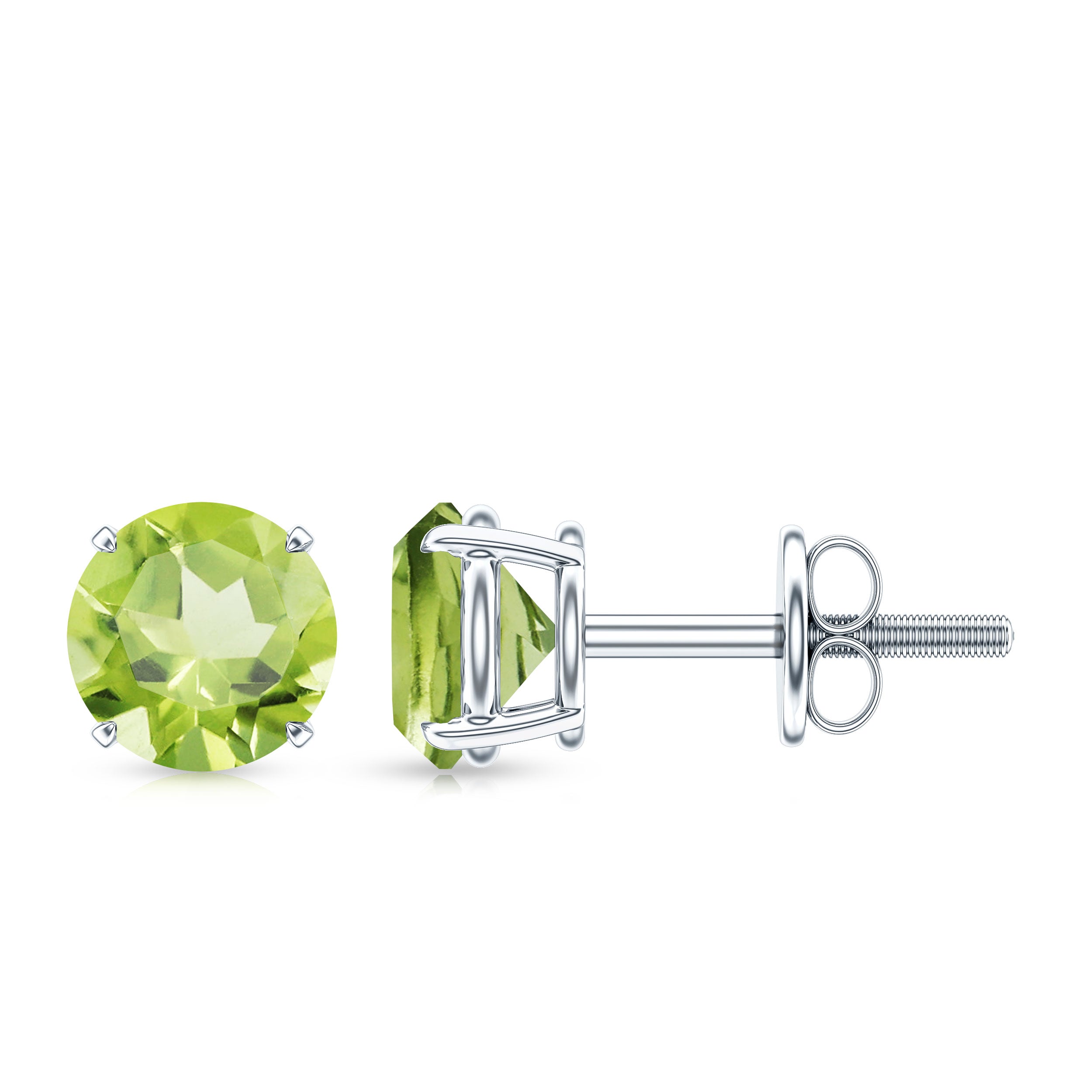 Natural 1 Carat Peridot Stud Earrings with Screw Back AAA - Rosec Jewels