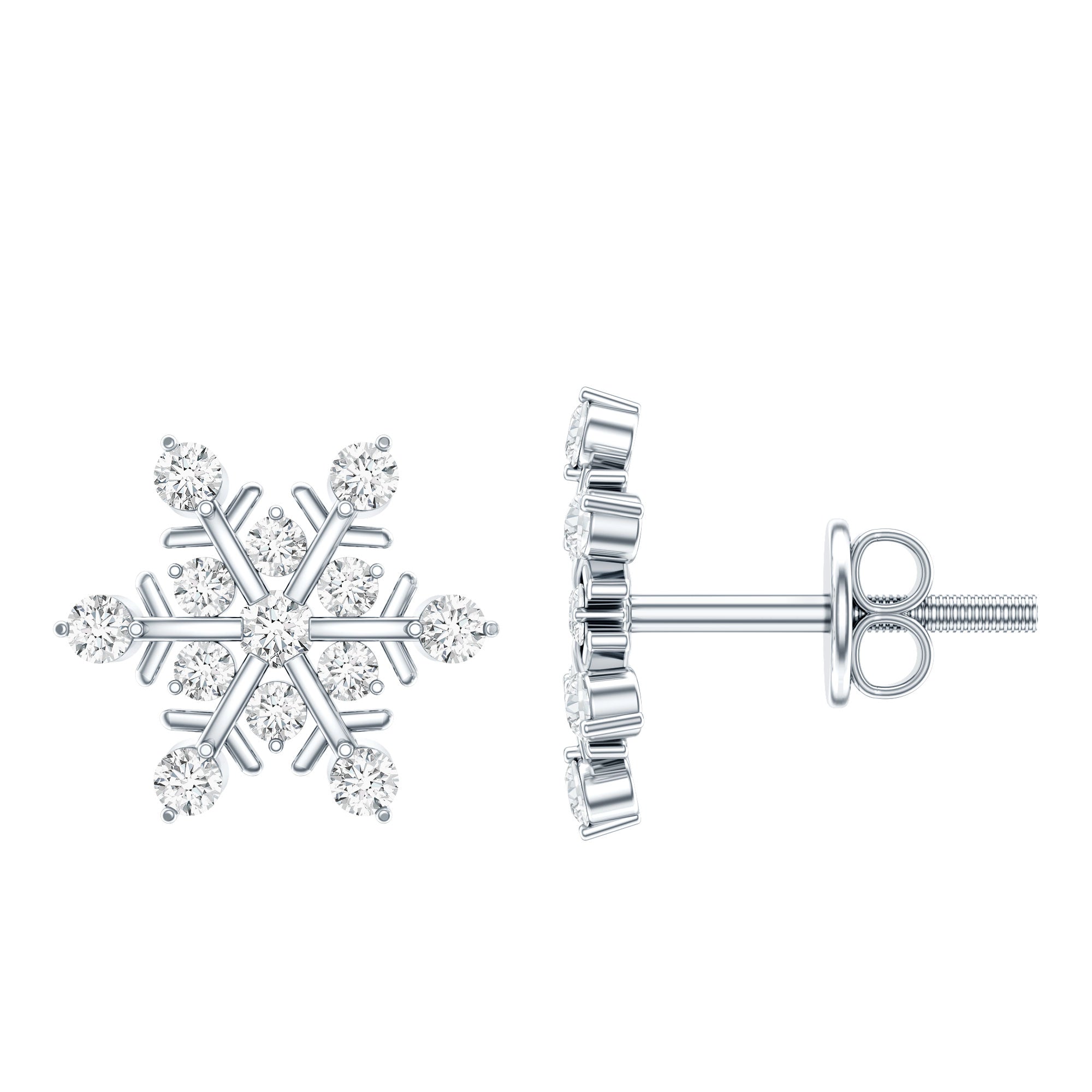Moissanite Snowflake Stud Earrings for Her D-VS1 - Rosec Jewels