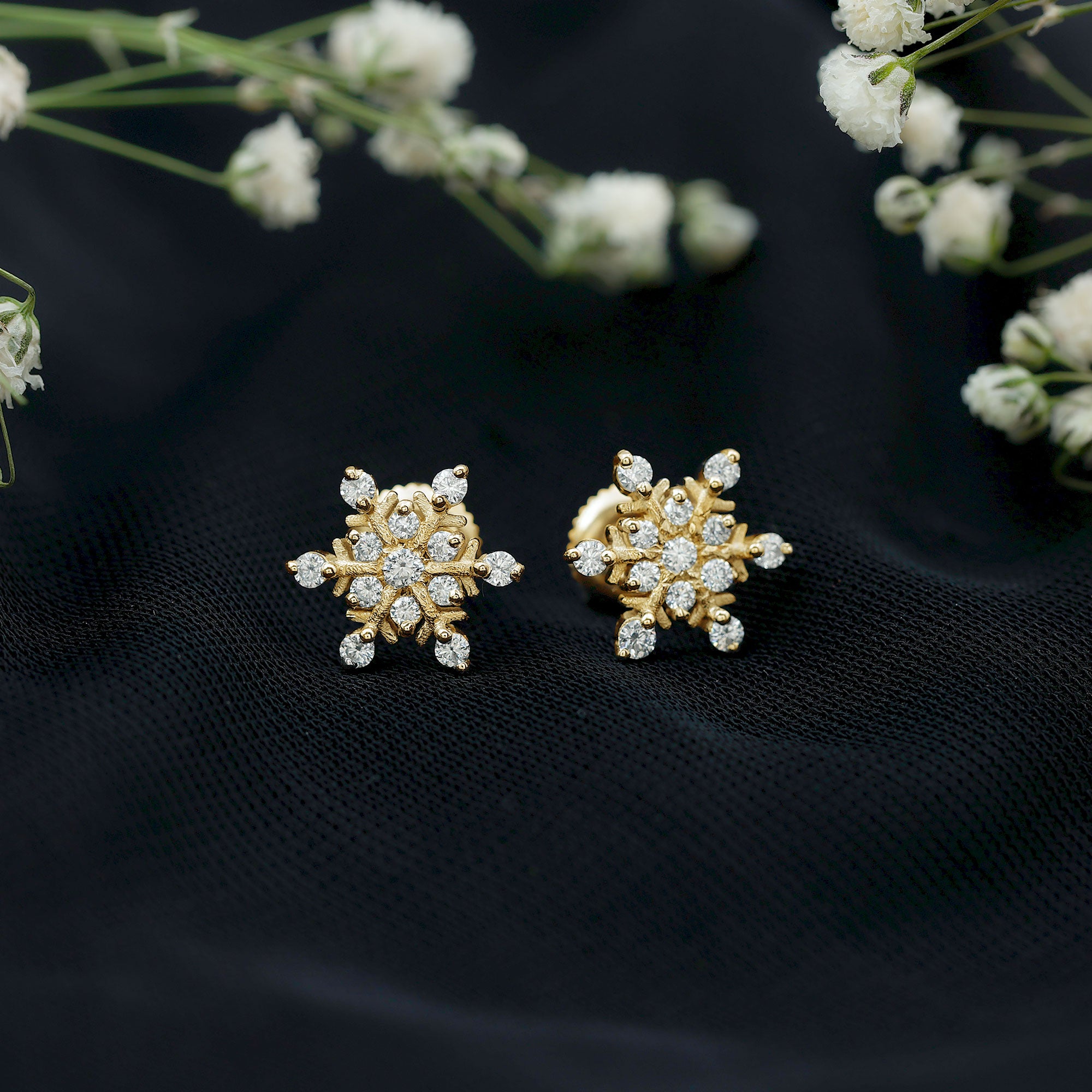 Moissanite Snowflake Stud Earrings for Her D-VS1 - Rosec Jewels
