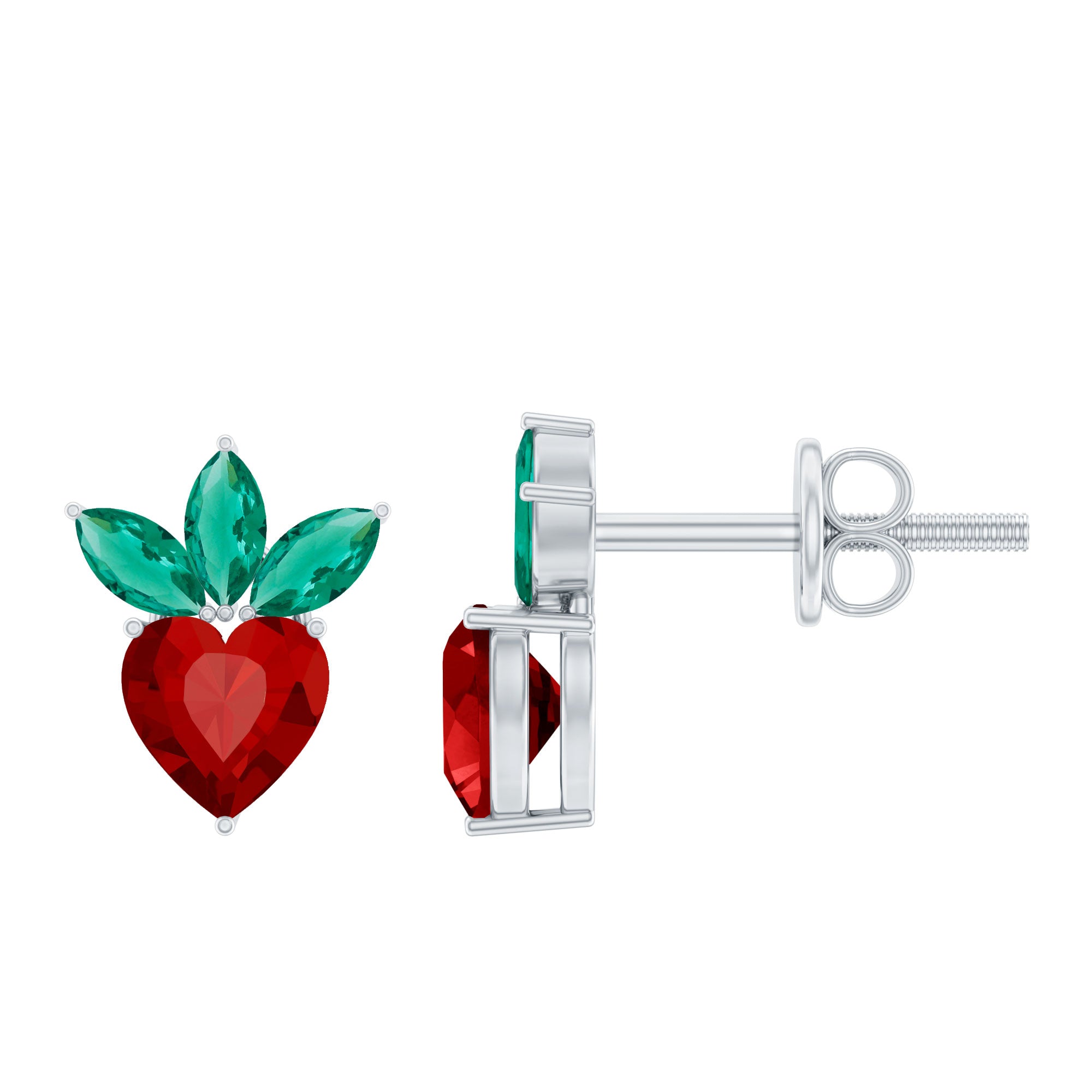 Strawberry Earrings With Lab Grown Ruby Emerald