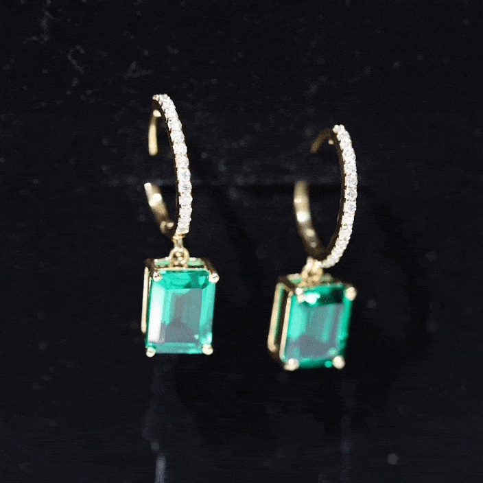 5 CT Lab Grown Emerald Hoop Dangle Earrings with Diamond AAAA - Rosec Jewels