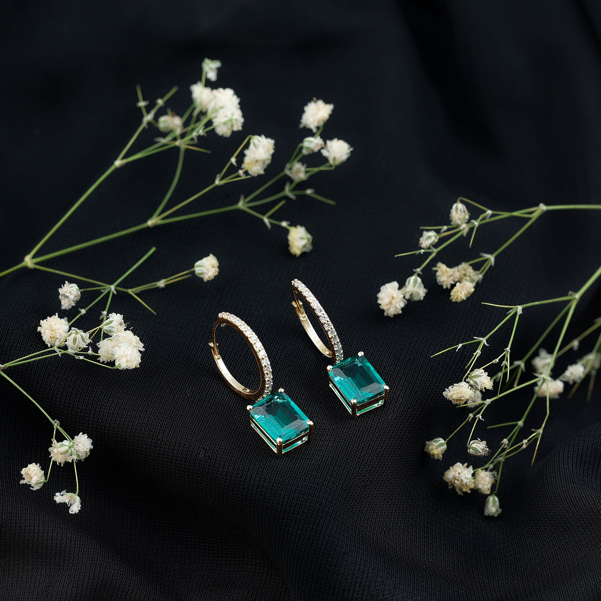 5 CT Lab Grown Emerald Hoop Dangle Earrings with Diamond AAAA - Rosec Jewels