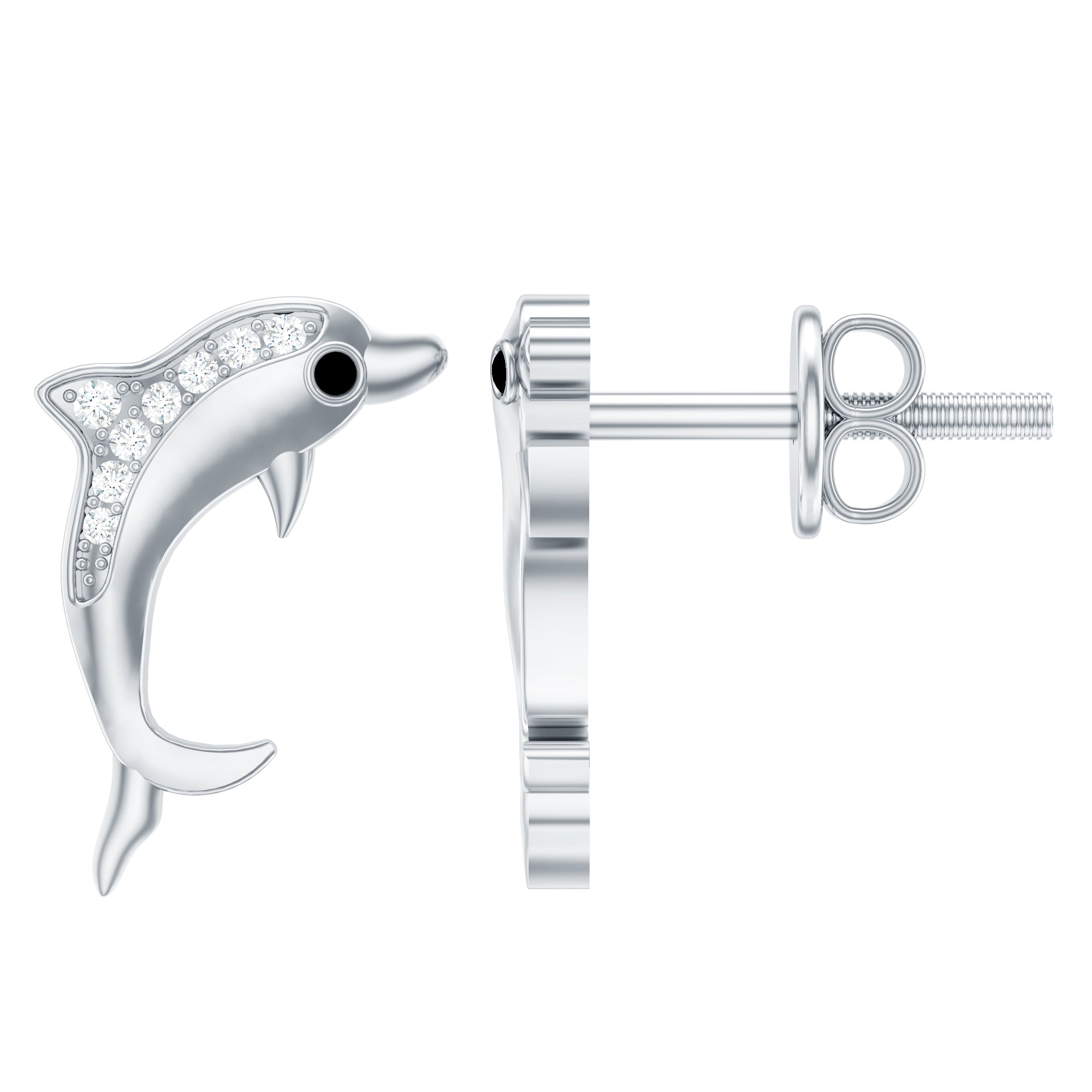 Boucles d'oreilles mignonnes en forme de dauphin avec moissanite