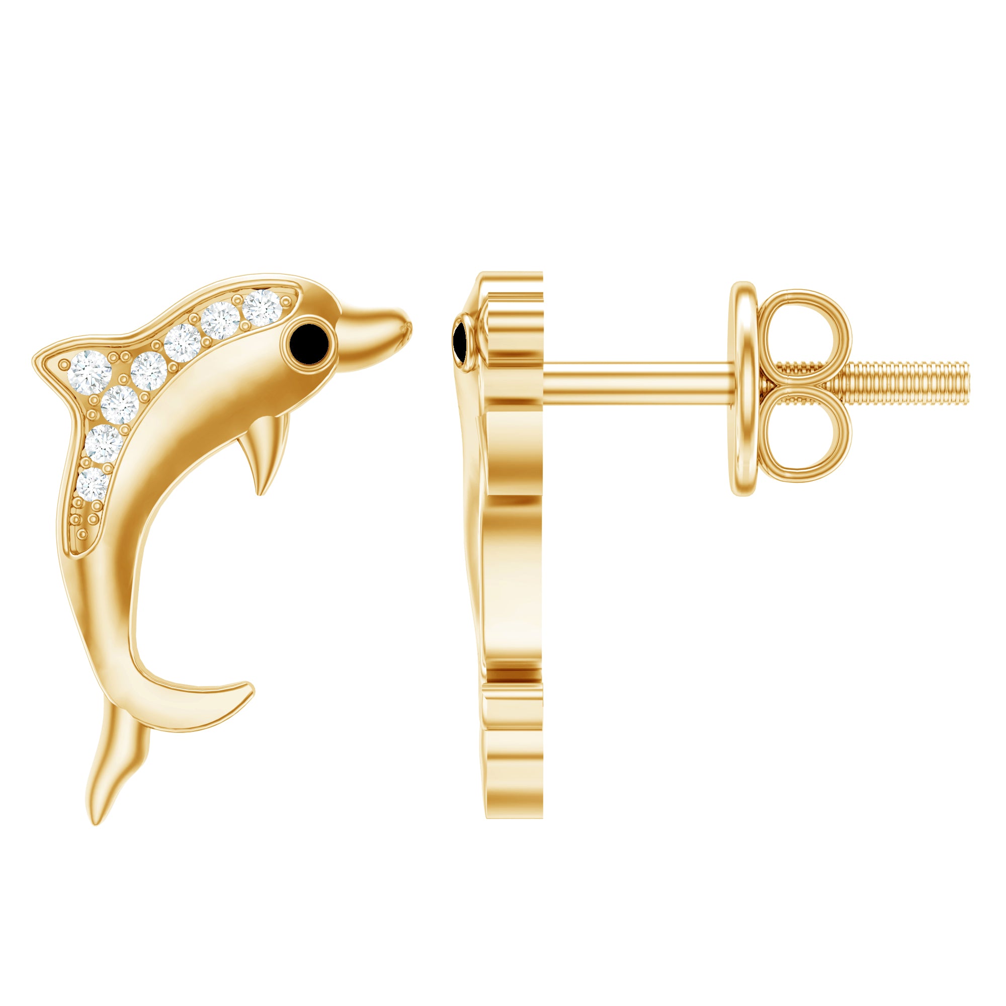 Cute Dolphin Stud Earrings with Moissanite D-VS1 - Rosec Jewels