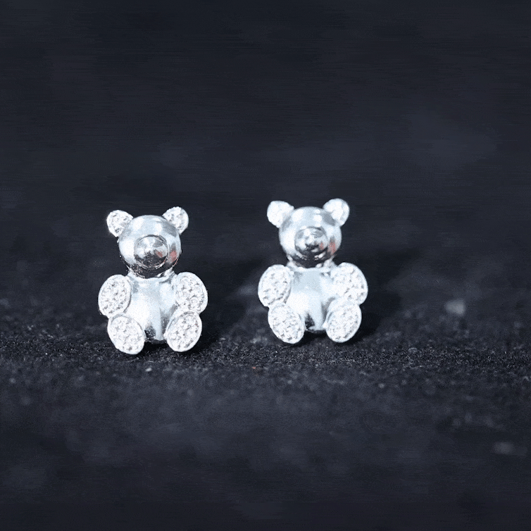 Teddy Bear Stud Earrings for Women with Diamonds Natural - ( HI-SI ) - Rosec Jewels