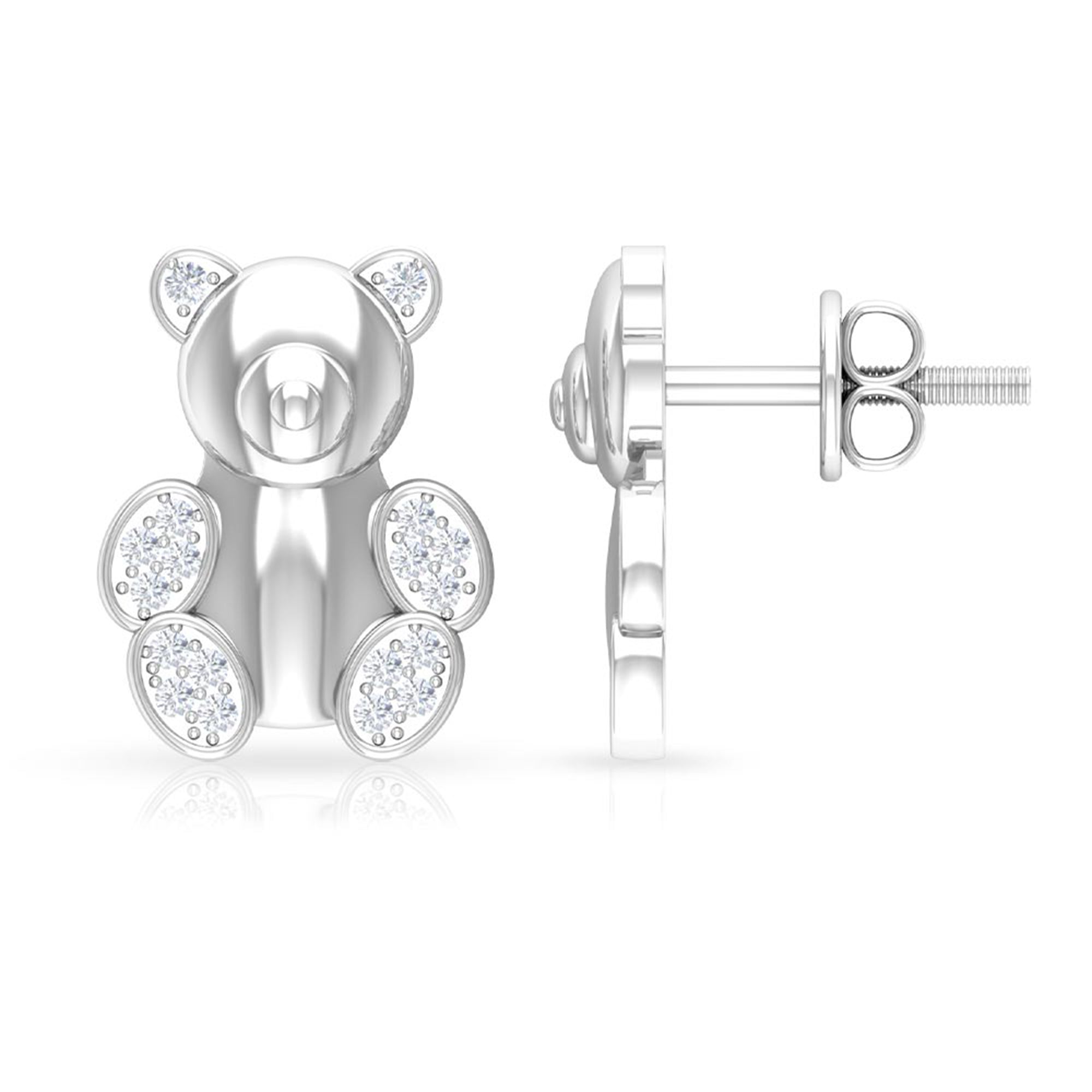 Teddy Bear Stud Earrings for Women with Diamonds Natural - ( HI-SI ) - Rosec Jewels