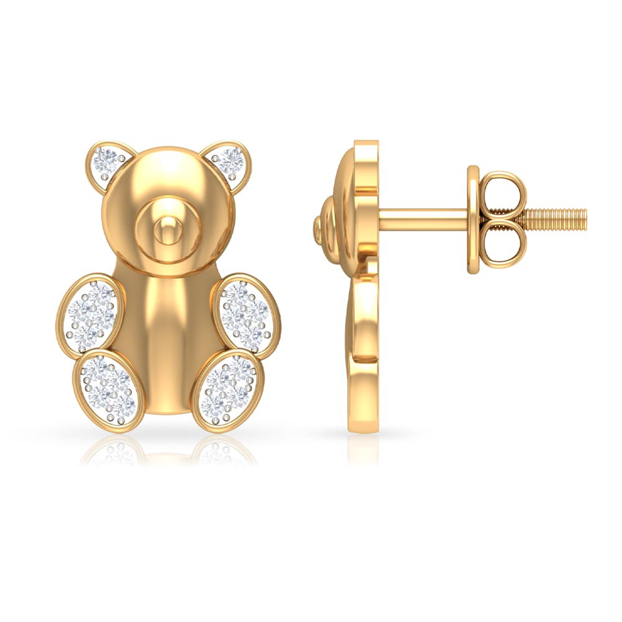 Teddy Bear Stud Earrings for Women with Diamonds Natural - ( HI-SI ) - Rosec Jewels