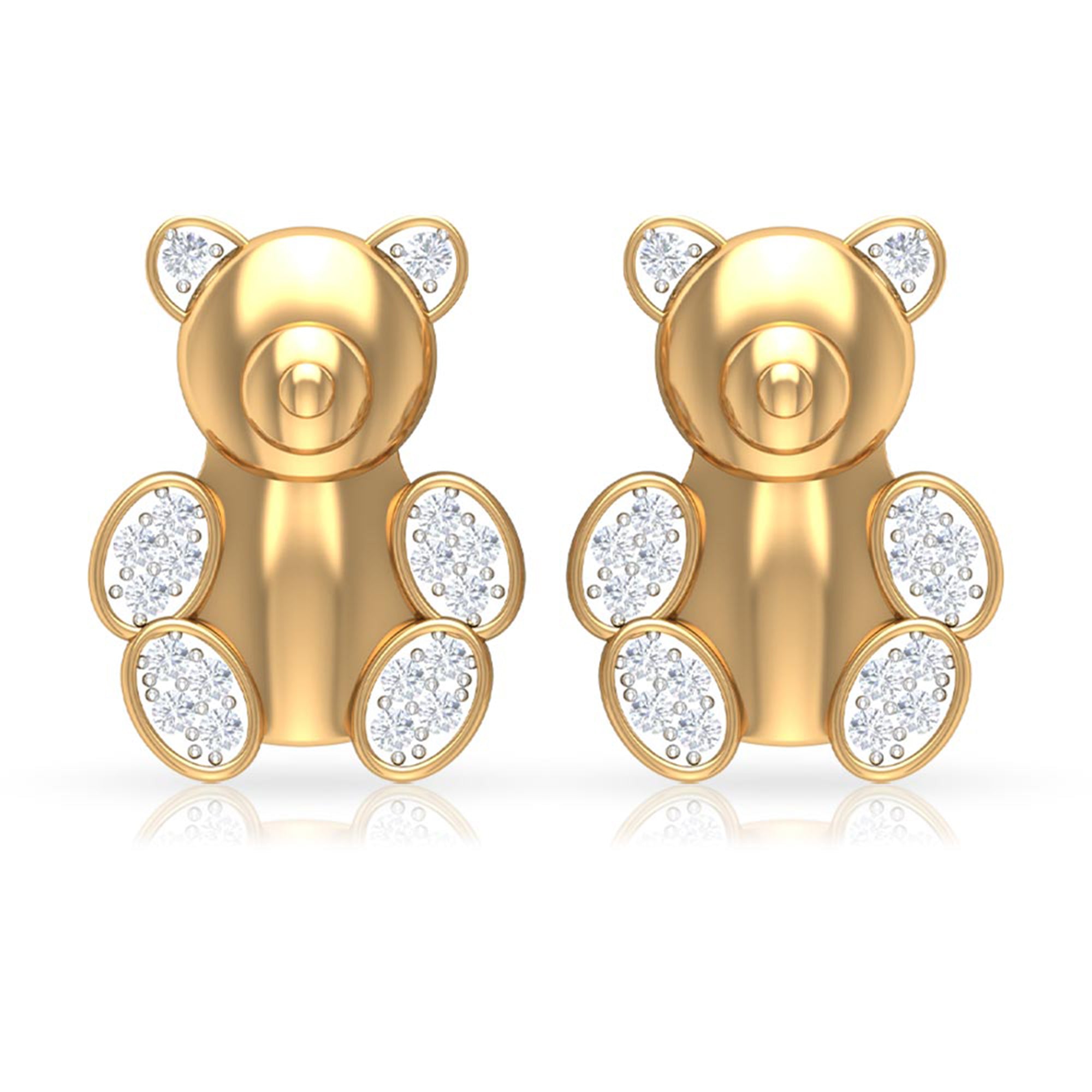 Teddy Bear Stud Earrings for Women with Diamonds Natural - ( HI-SI ) - Rosec Jewels