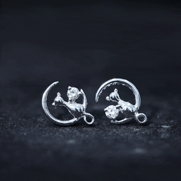 Diamond Cat Moon Stud Earrings for Women Natural - ( HI-SI ) - Rosec Jewels