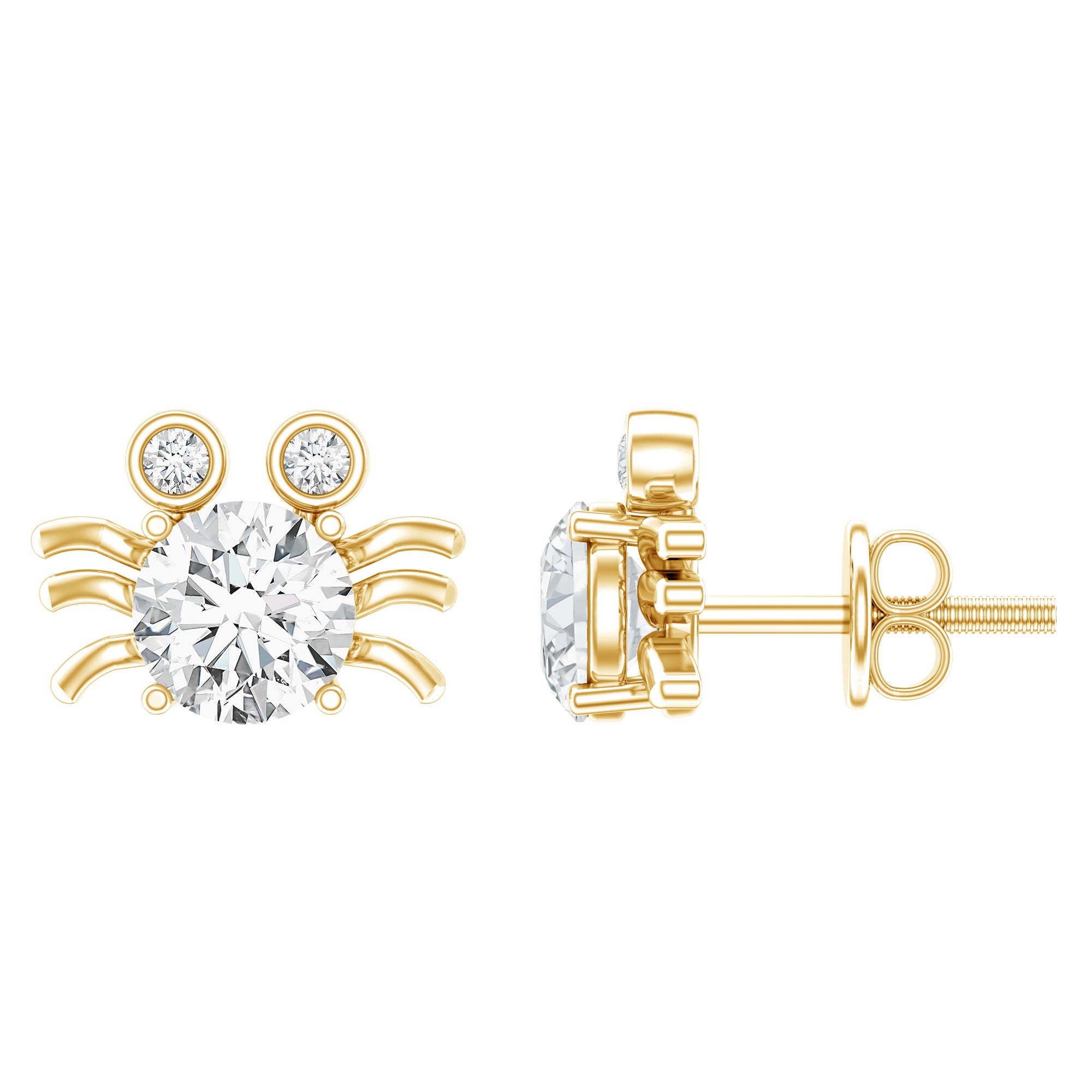 1 CT Moissanite Crab Stud Earrings with Certificate D-VS1 - Rosec Jewels