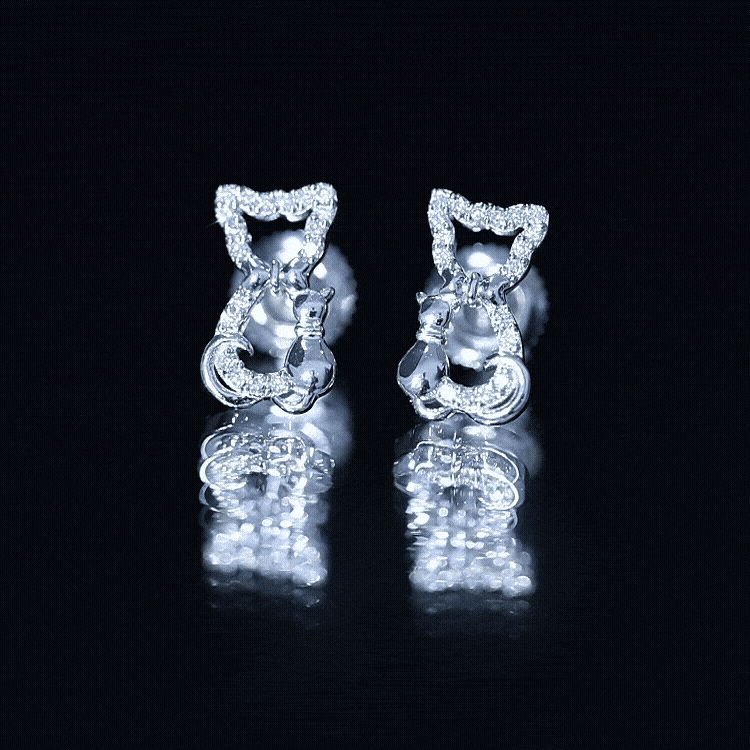 Certified Diamond Cat Stud Earrings Natural - ( HI-SI ) - Rosec Jewels
