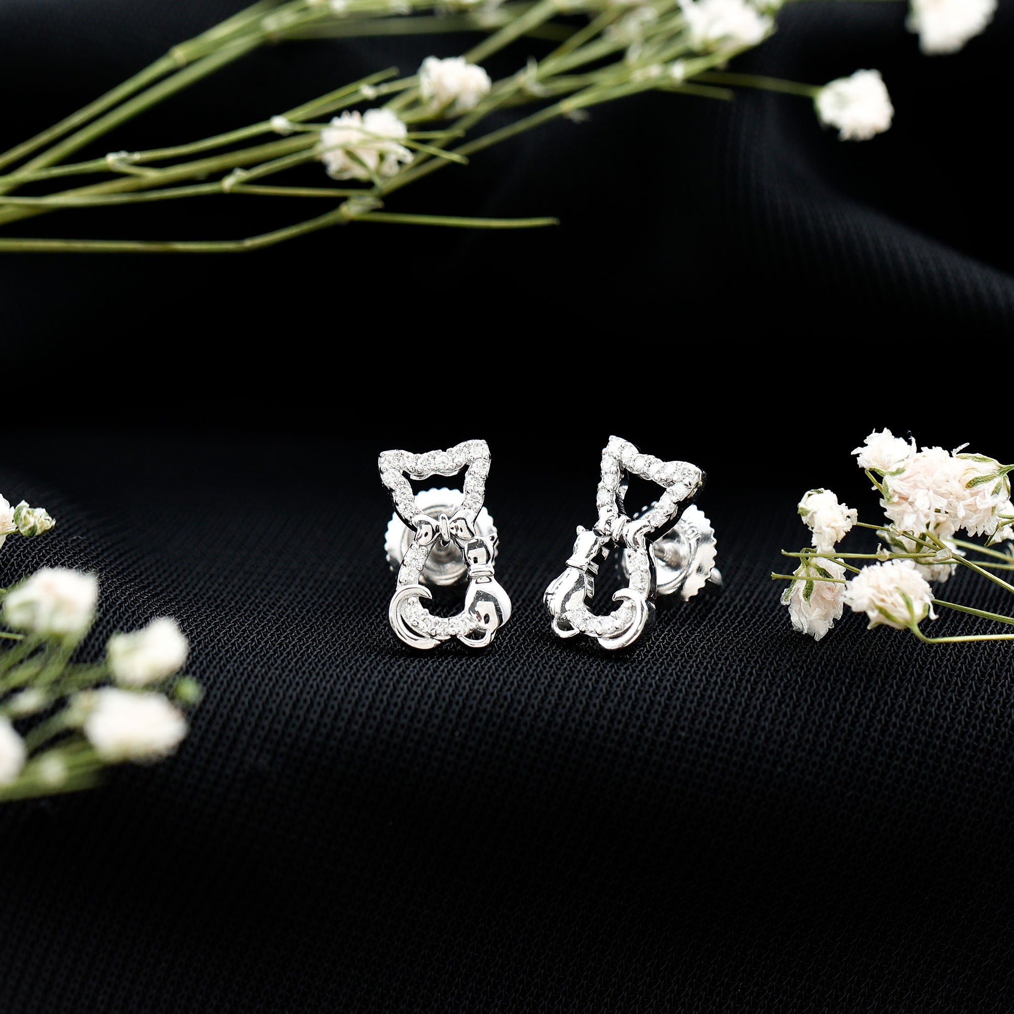 Certified Diamond Cat Stud Earrings Natural - ( HI-SI ) - Rosec Jewels