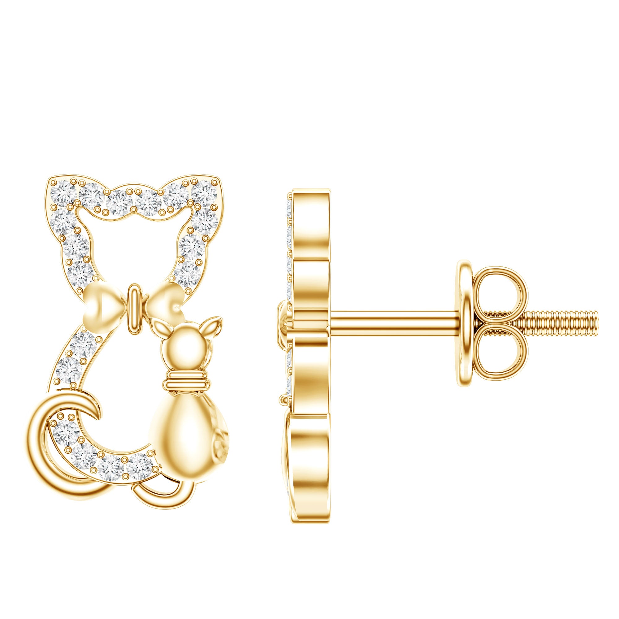 Certified Diamond Cat Stud Earrings Natural - ( HI-SI ) - Rosec Jewels