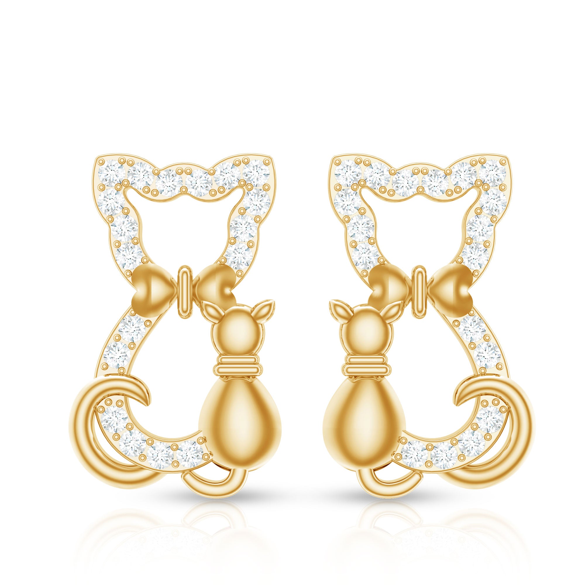 Certified Diamond Cat Stud Earrings Natural - ( HI-SI ) - Rosec Jewels