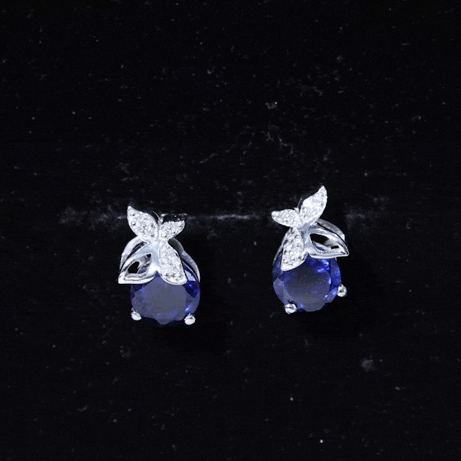 2 Carat Lab Created Blue Sapphire and Diamond Butterfly Stud Earrings AAAA - Rosec Jewels