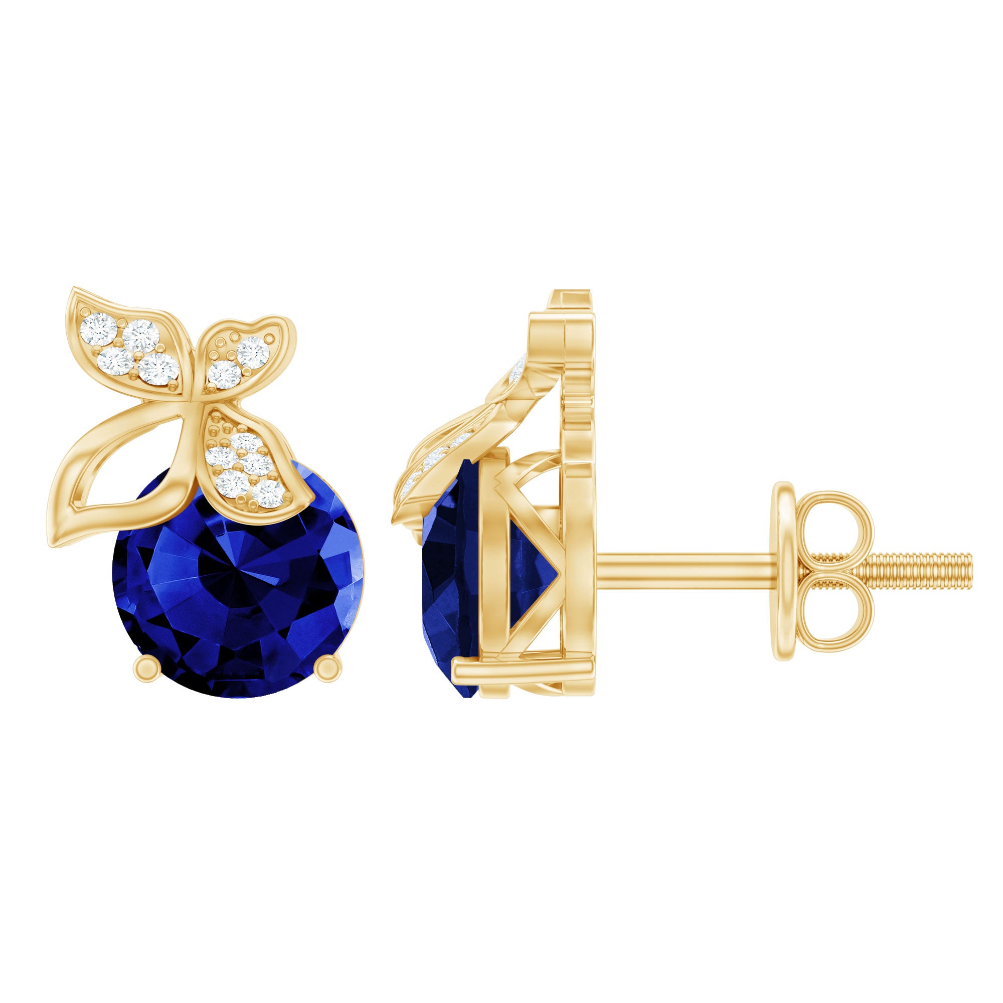 2 Carat Lab Created Blue Sapphire and Diamond Butterfly Stud Earrings AAAA - Rosec Jewels