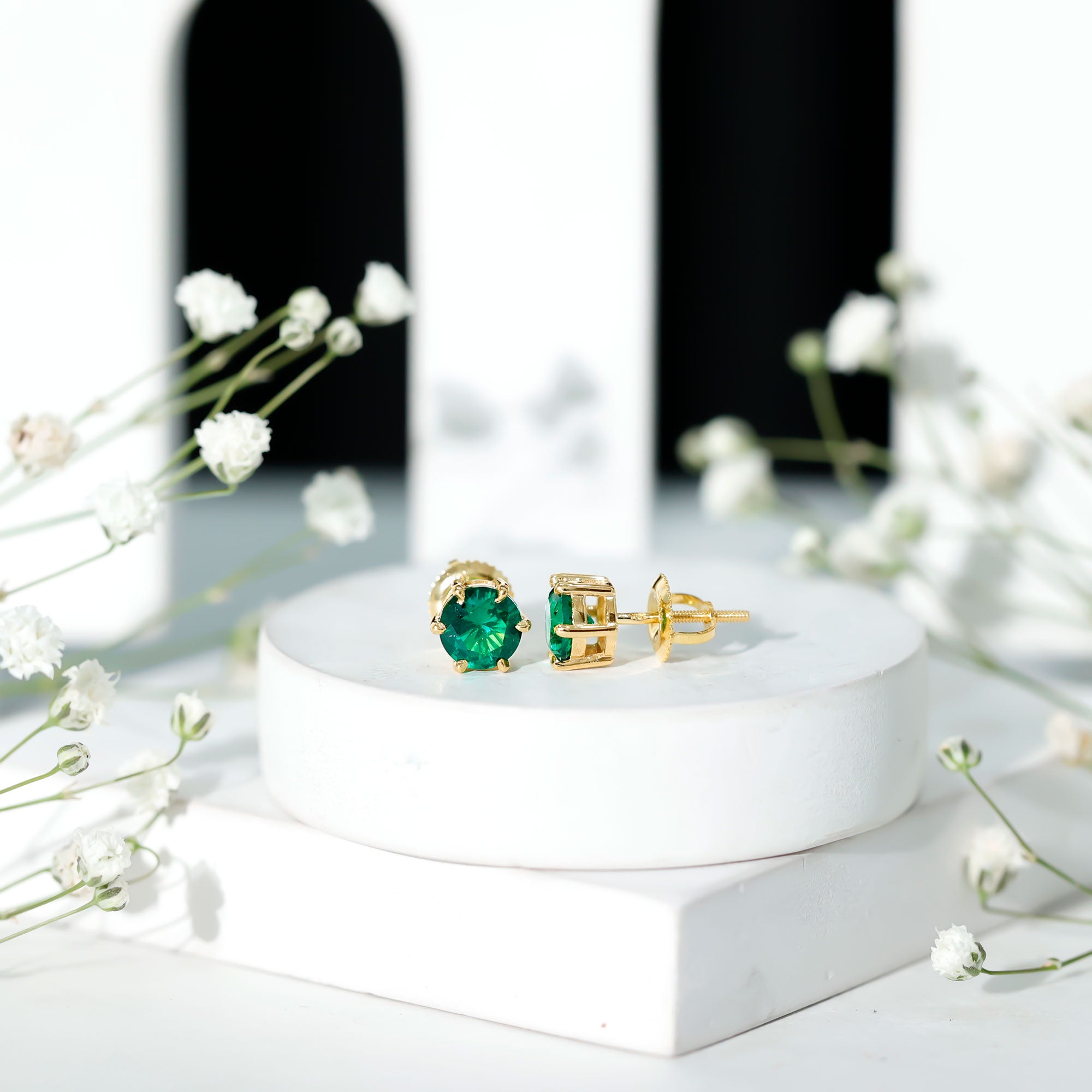 Certified Lab Created Emerald Solitaire Stud Earrings For Her AAAA - Rosec Jewels