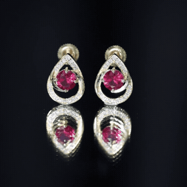 Lab Grown Ruby Teardrop Stud Earrings With Diamond AAAA - Rosec Jewels