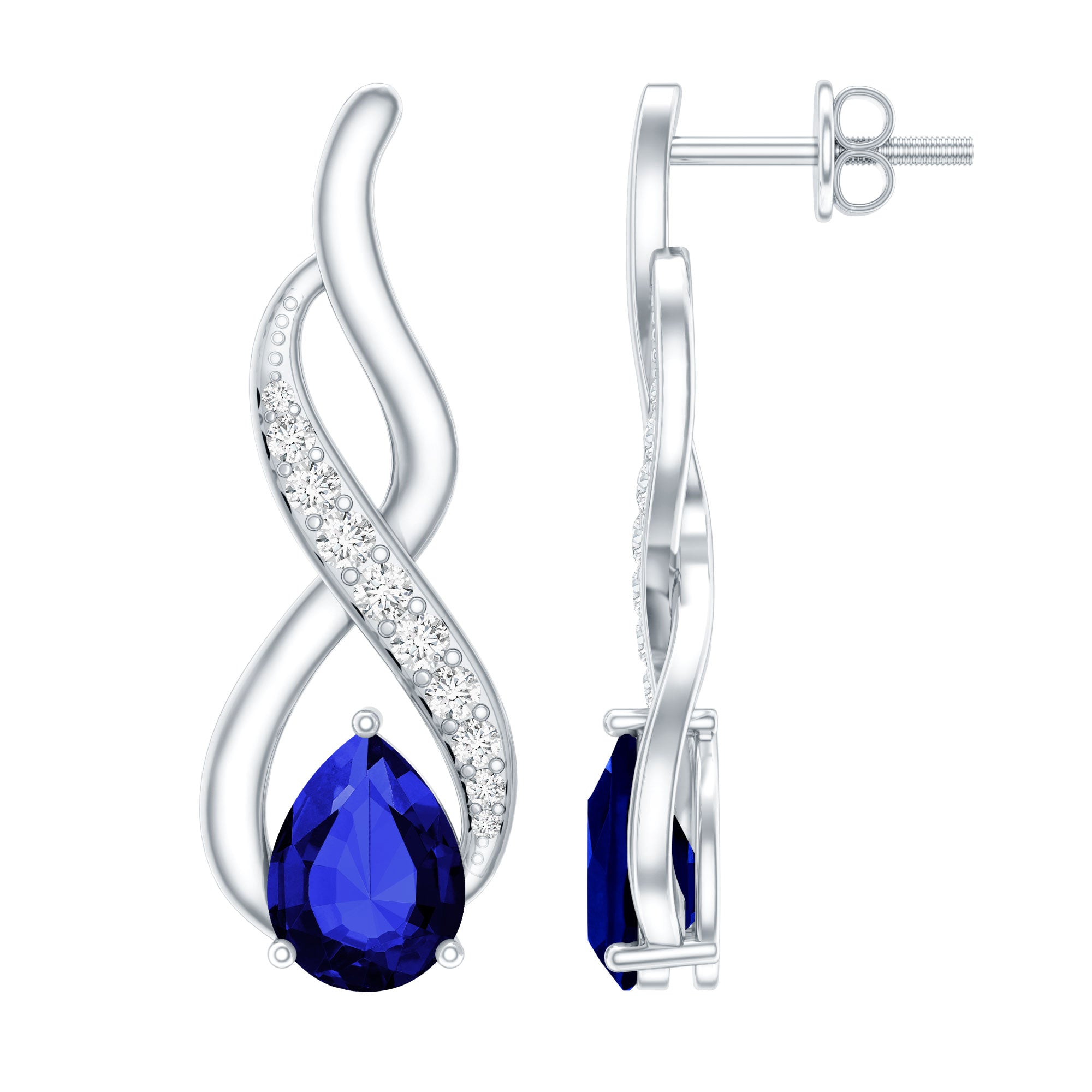 Lab Grown Blue Sapphire Infinity Drop Earrings with Diamond AAAA - Rosec Jewels