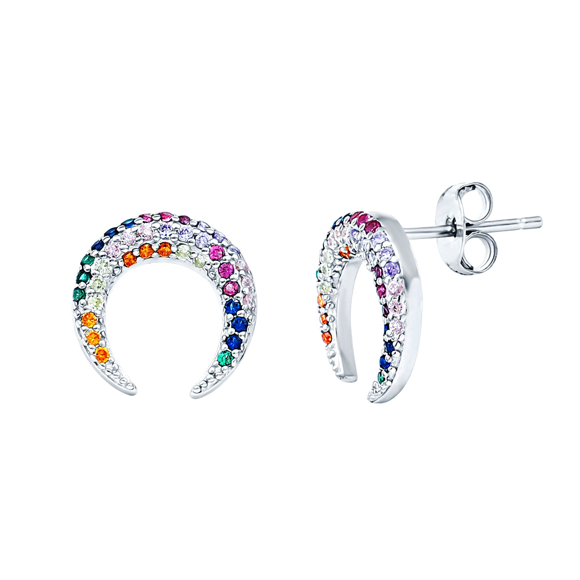 Rosec Jewels-Certified Multi Gemstone Horseshoe Earrings Silver