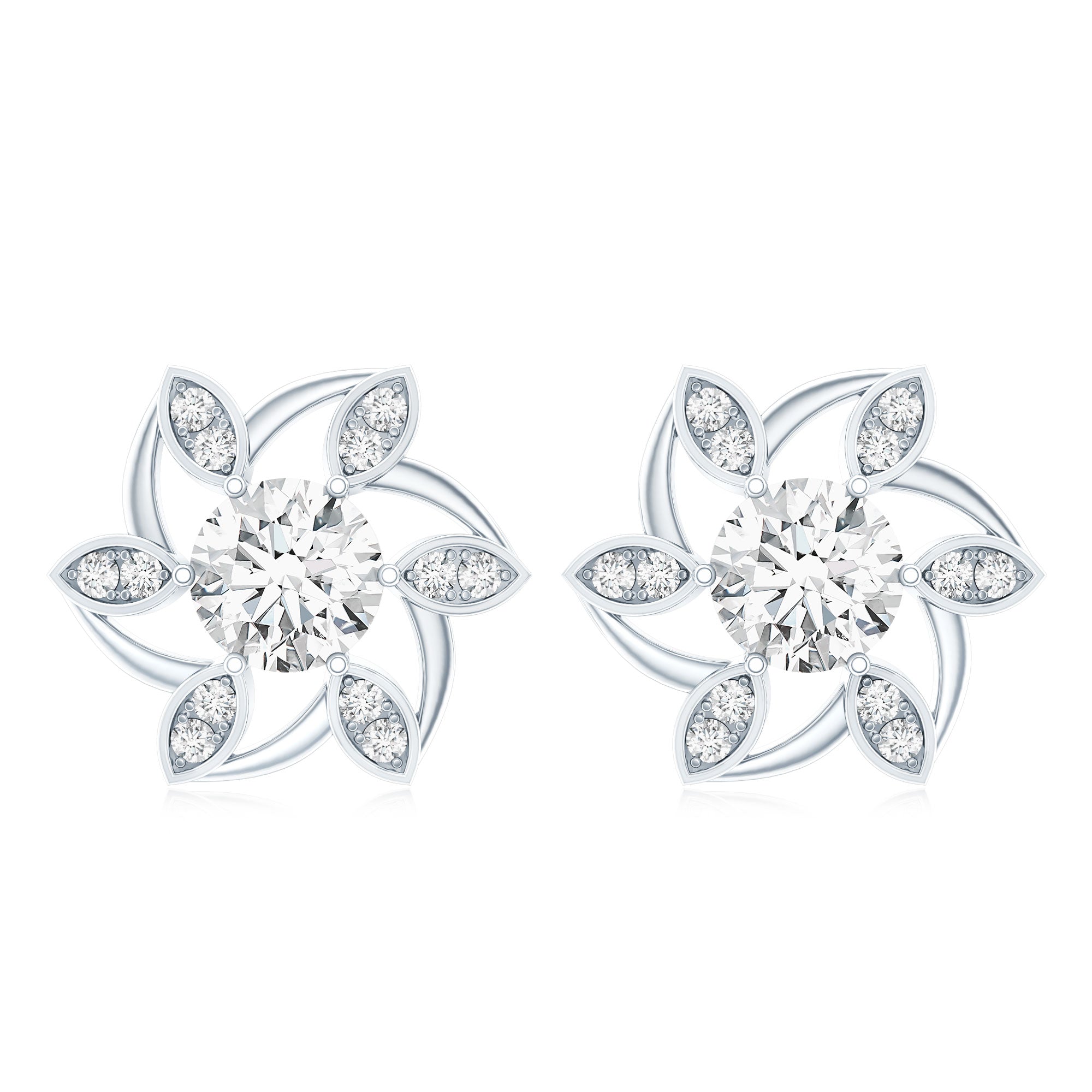Certified Lab Grown Diamond Flower Stud Earrings With Screw Back Lab - ( EF-VS ) - Rosec Jewels
