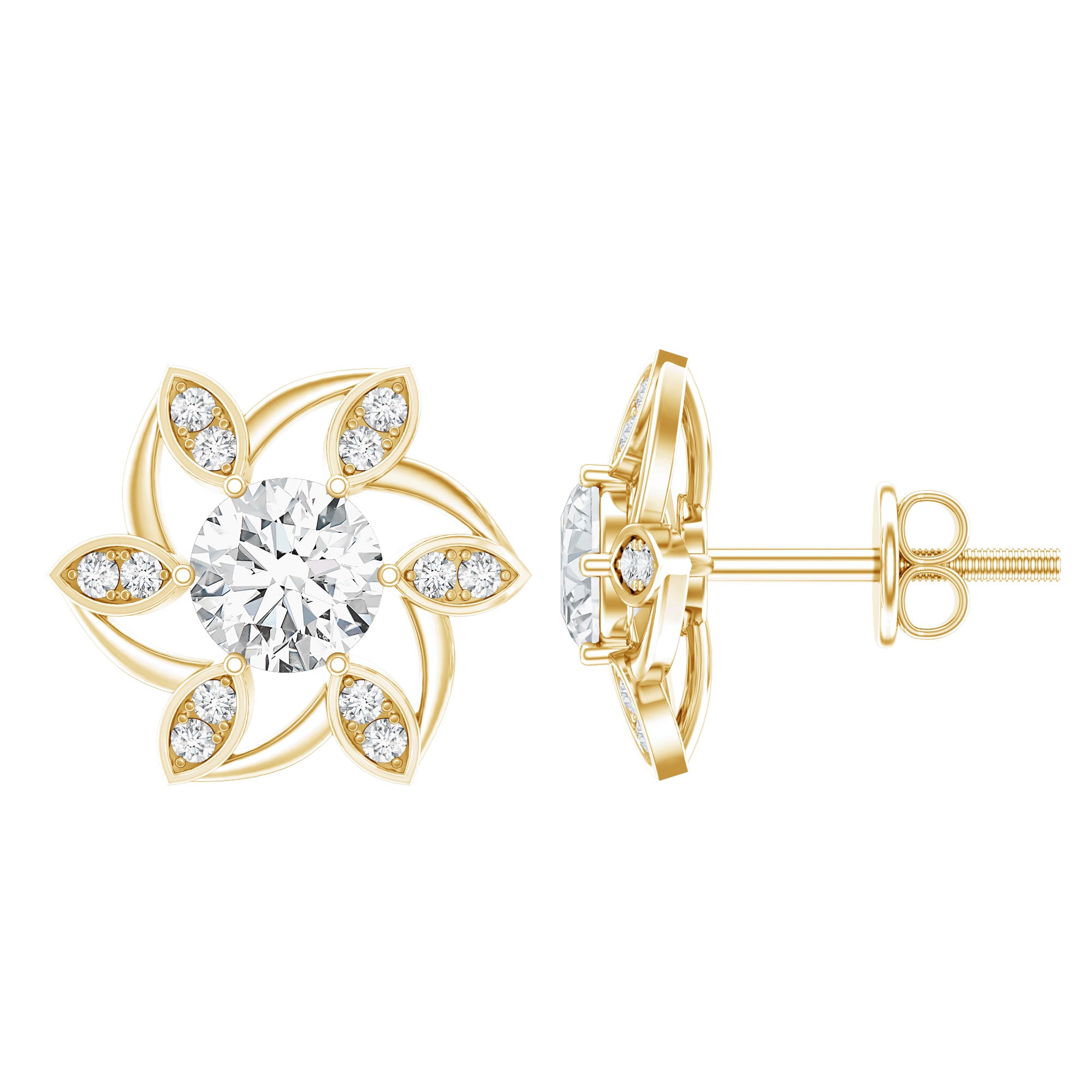 Certified Lab Grown Diamond Flower Stud Earrings With Screw Back Lab - ( EF-VS ) - Rosec Jewels