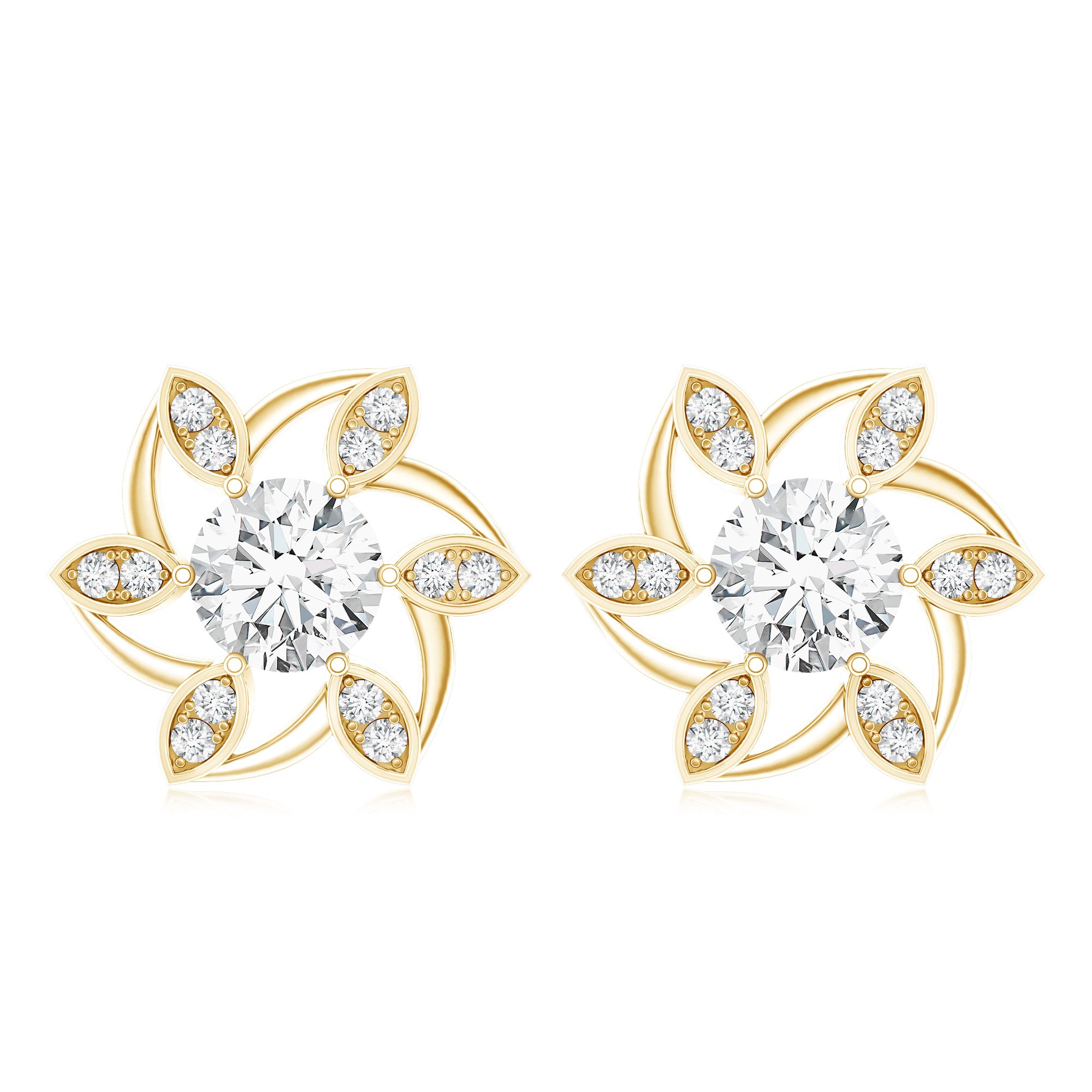 Certified Lab Grown Diamond Flower Stud Earrings With Screw Back Lab - ( EF-VS ) - Rosec Jewels