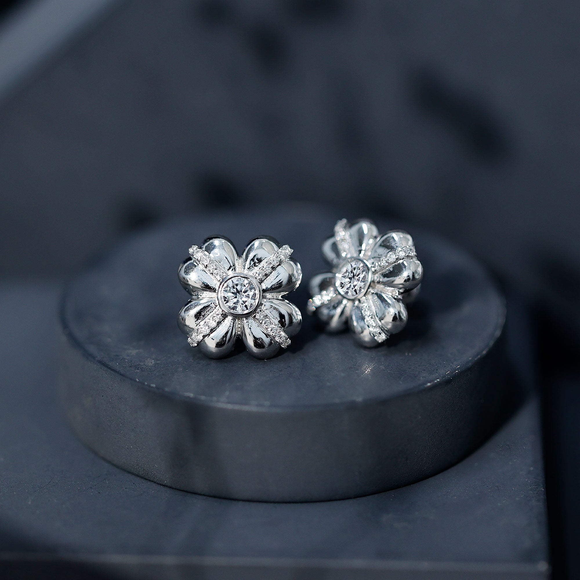 Lab Grown Diamond Flower Stud Earrings With Screw Back Lab - ( EF-VS ) - Rosec Jewels