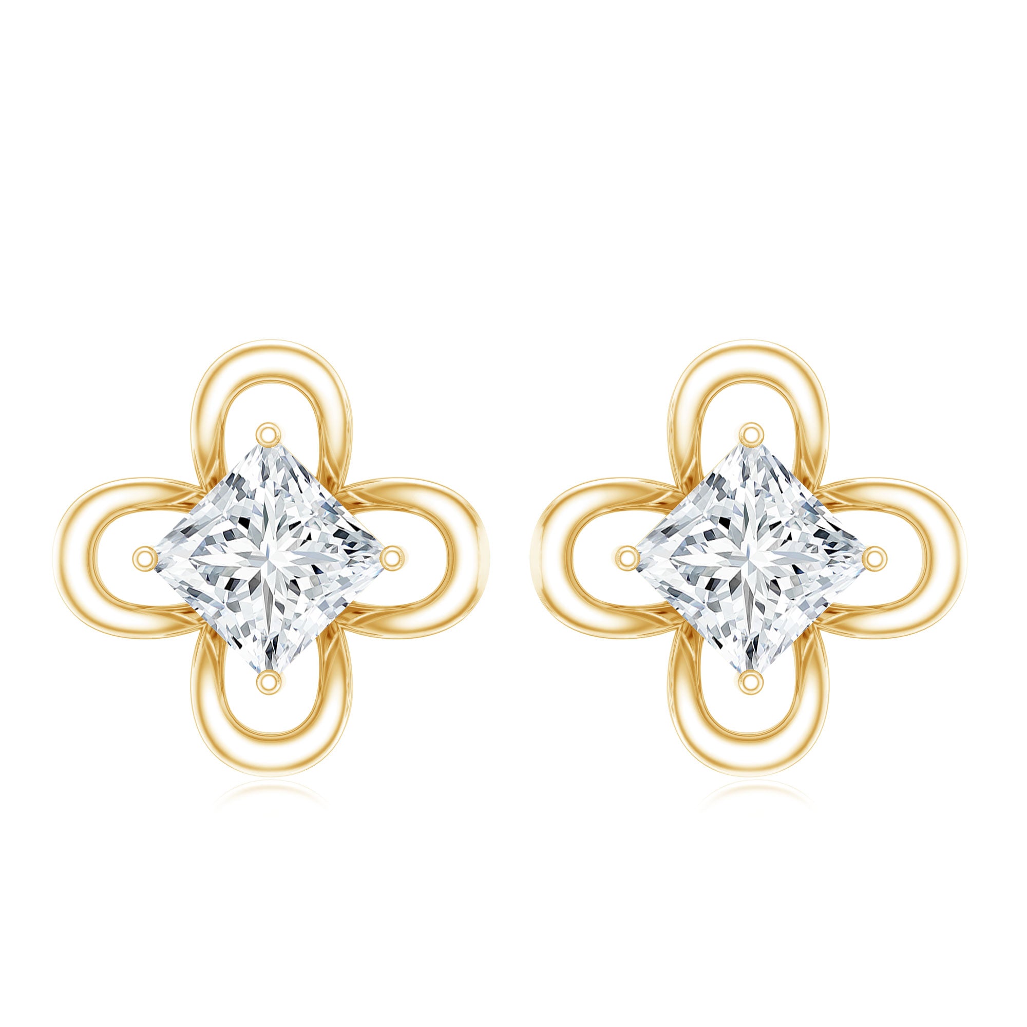 Cute Lab Diamond Flower Stud Earrings Lab - ( EF-VS ) - Rosec Jewels