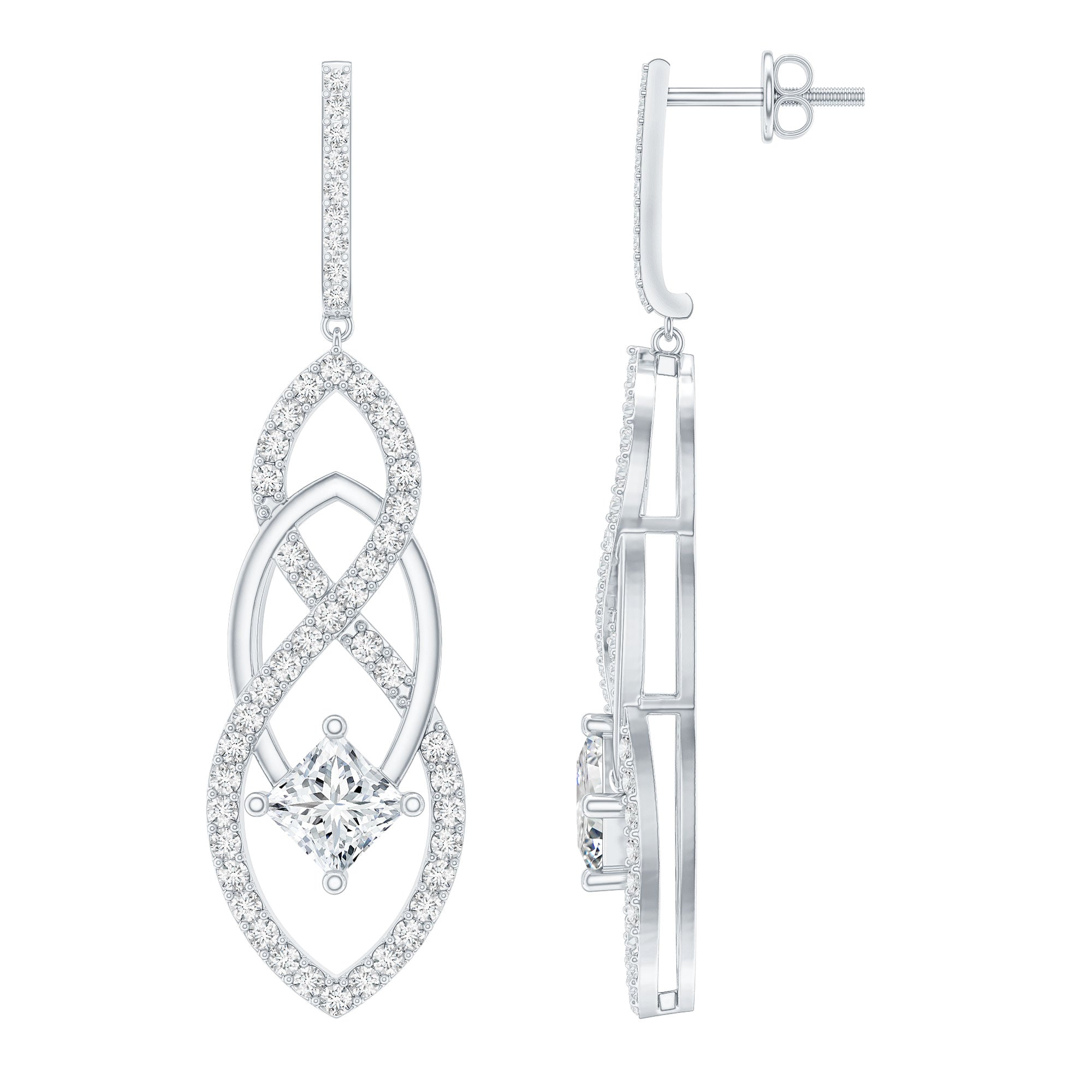 Certified Lab Grown Bridal Dangle Earrings Lab - ( EF-VS ) - Rosec Jewels