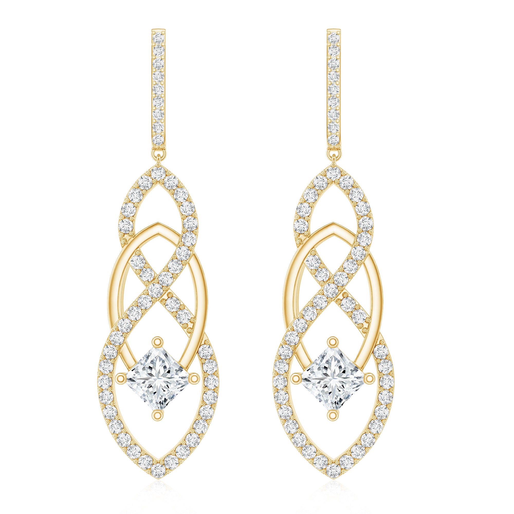 Certified Lab Grown Bridal Dangle Earrings Lab - ( EF-VS ) - Rosec Jewels