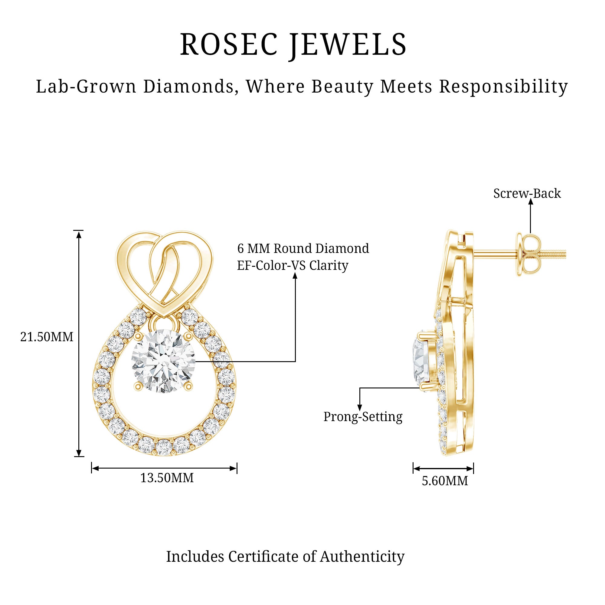 Certified Lab Grown Diamond Infinity Stud Earrings Lab - ( EF-VS ) - Rosec Jewels