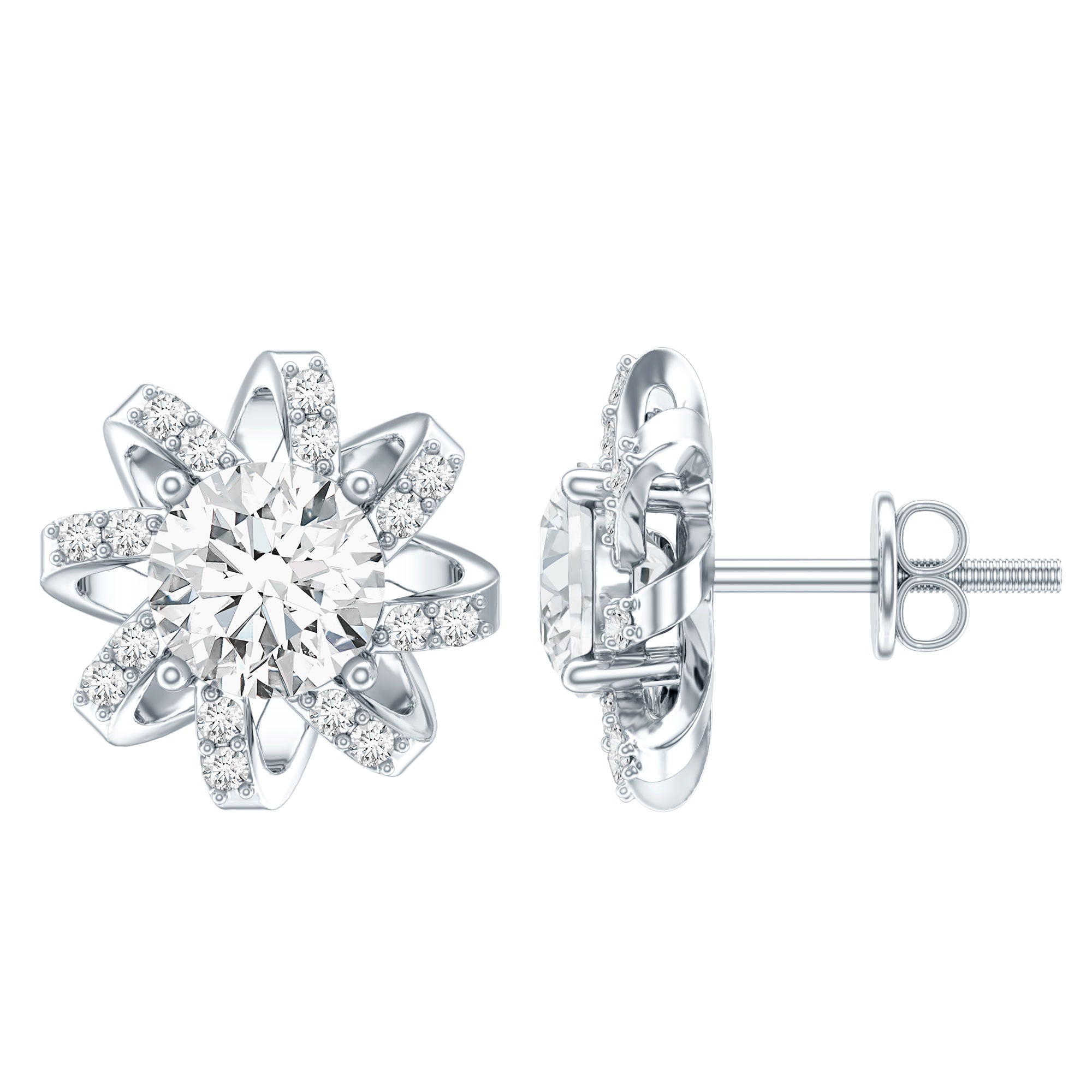 Lab Grown Diamond Round Solitaire Stud Earrings with Screw Back Lab - ( EF-VS ) - Rosec Jewels