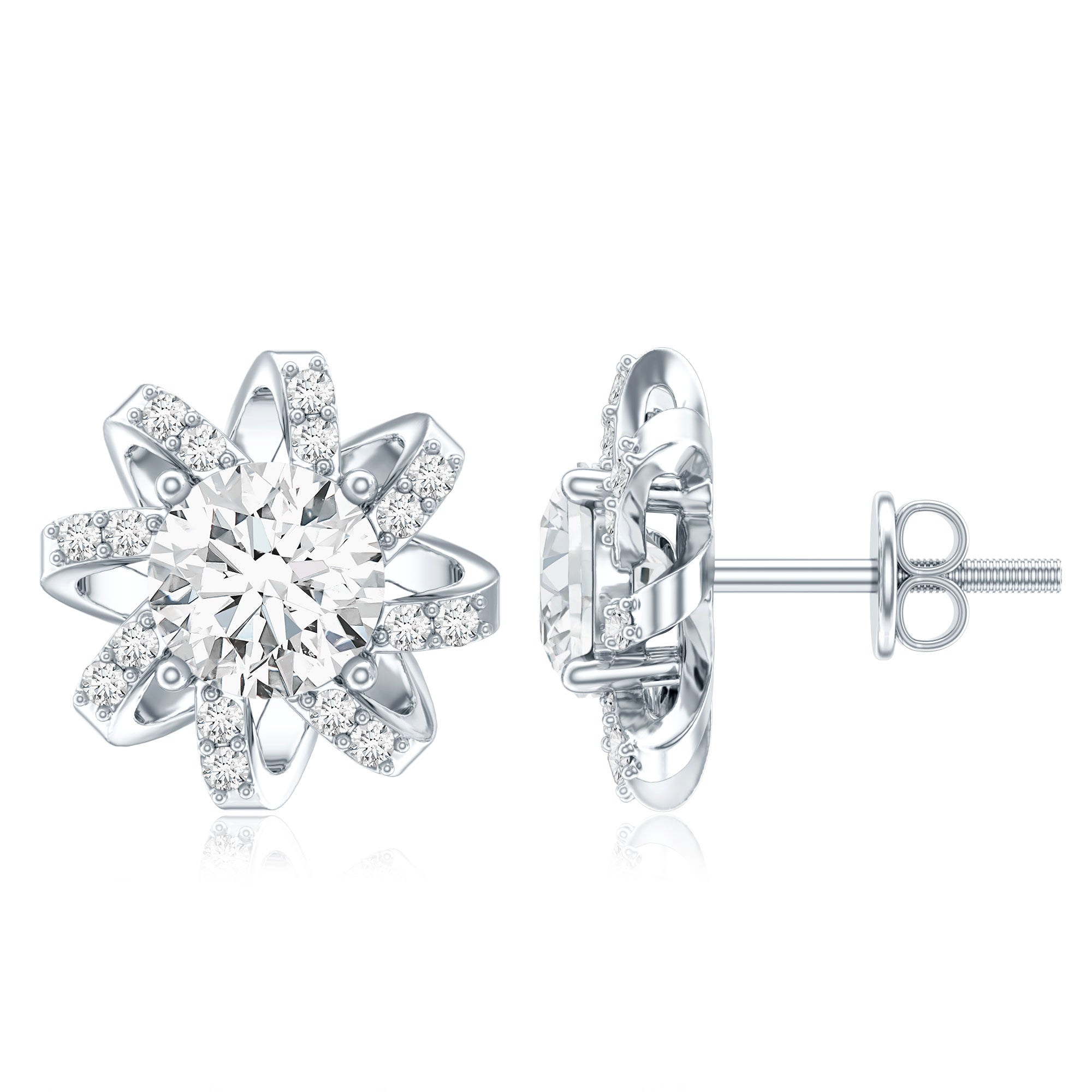 Lab Grown Diamond Round Solitaire Stud Earrings with Screw Back Lab - ( EF-VS ) - Rosec Jewels