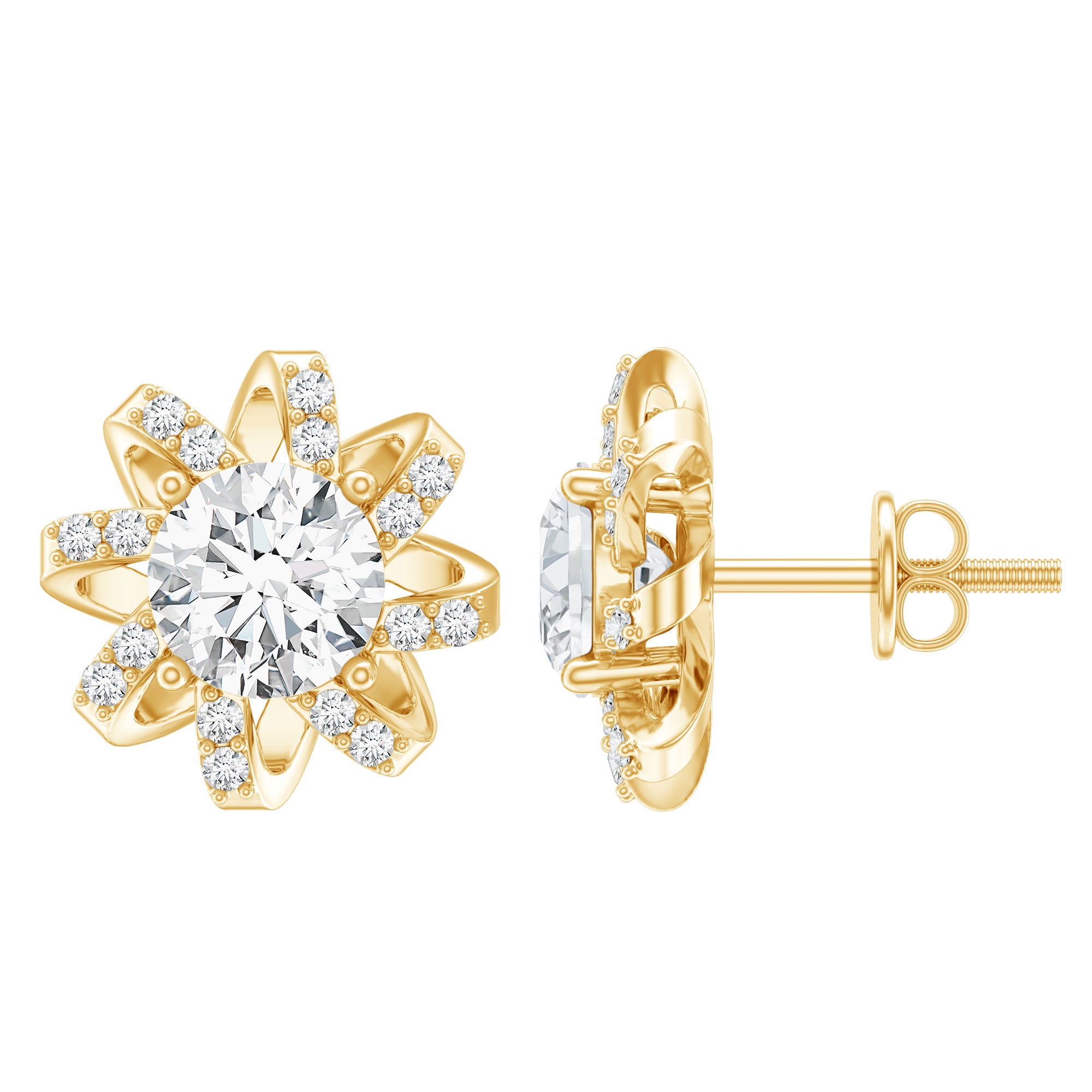 Lab Grown Diamond Round Solitaire Stud Earrings with Screw Back Lab - ( EF-VS ) - Rosec Jewels
